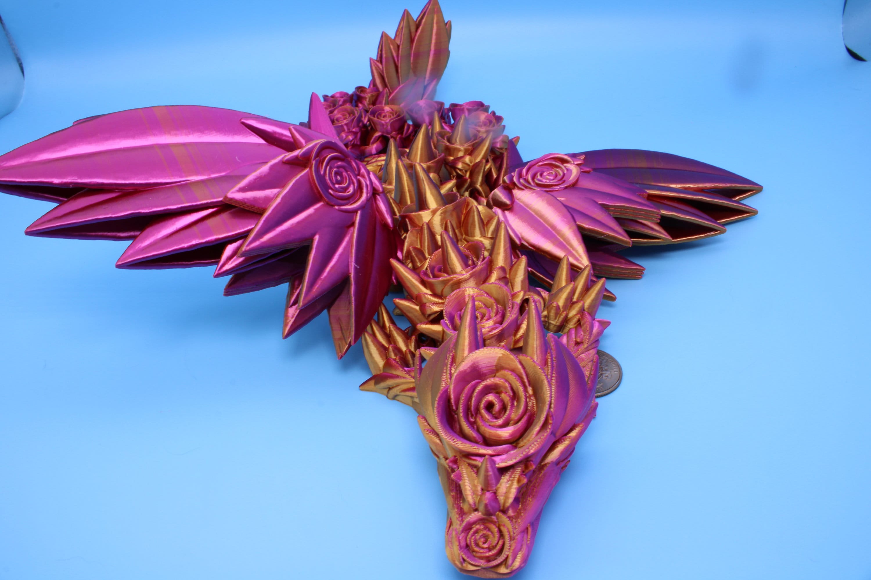 Rose Wing Dragon | Articulating Dragon | 3D Printed Fidget | 19 in.