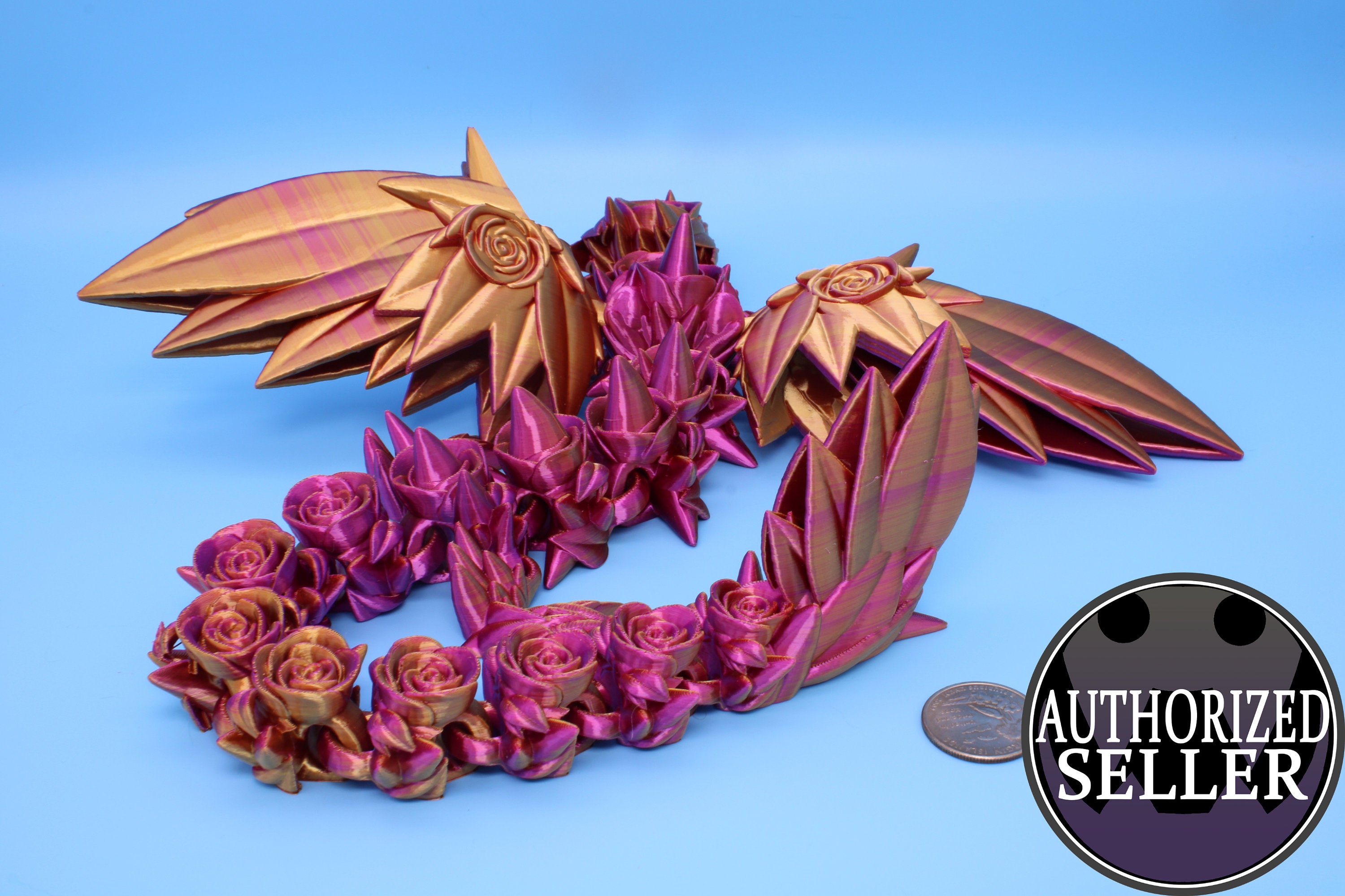 Rose Wing Dragon | Articulating Dragon | 3D Printed Fidget | 19 in.