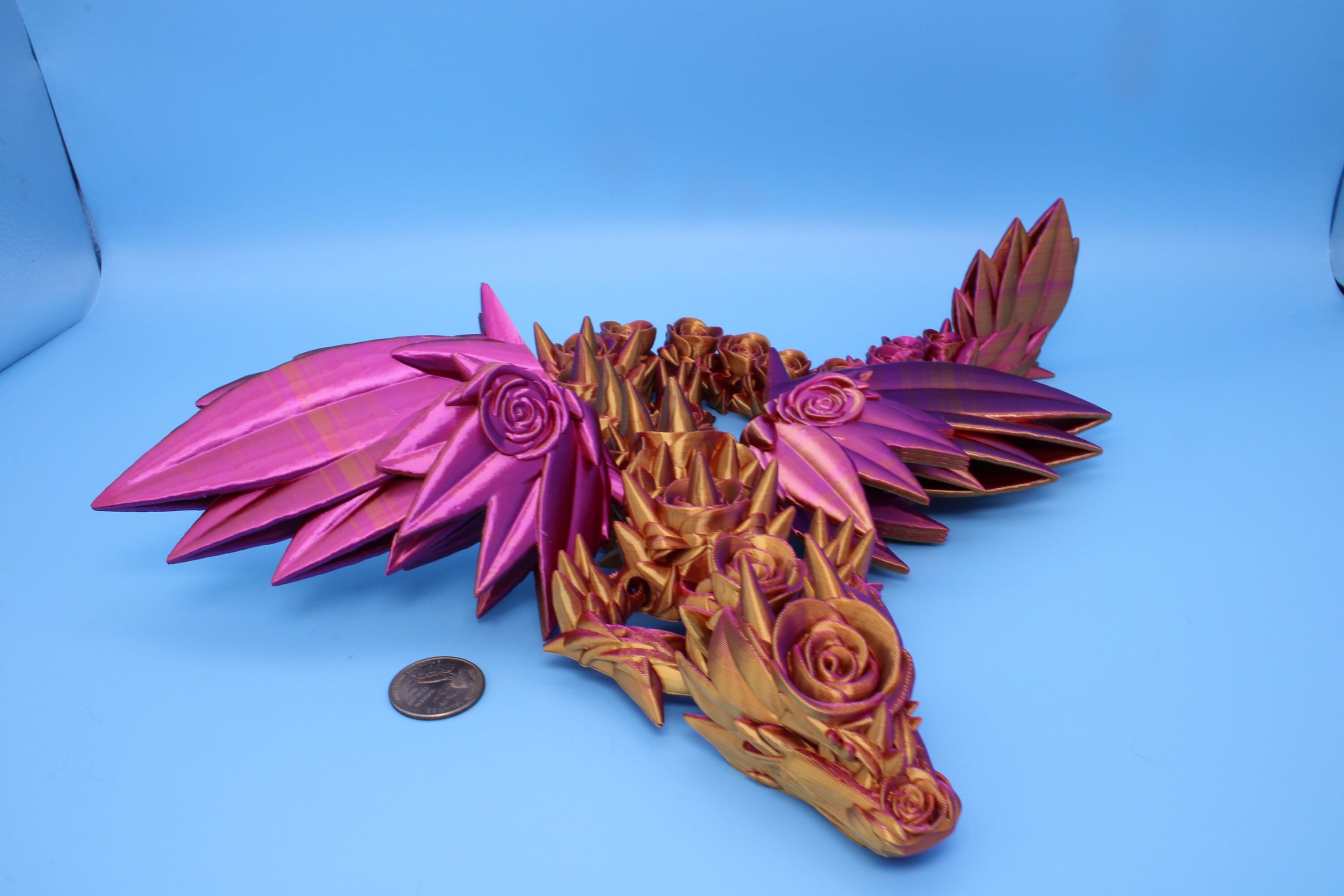 Rose Wing Dragon | Articulating Dragon | 3D Printed Fidget | 19 in.