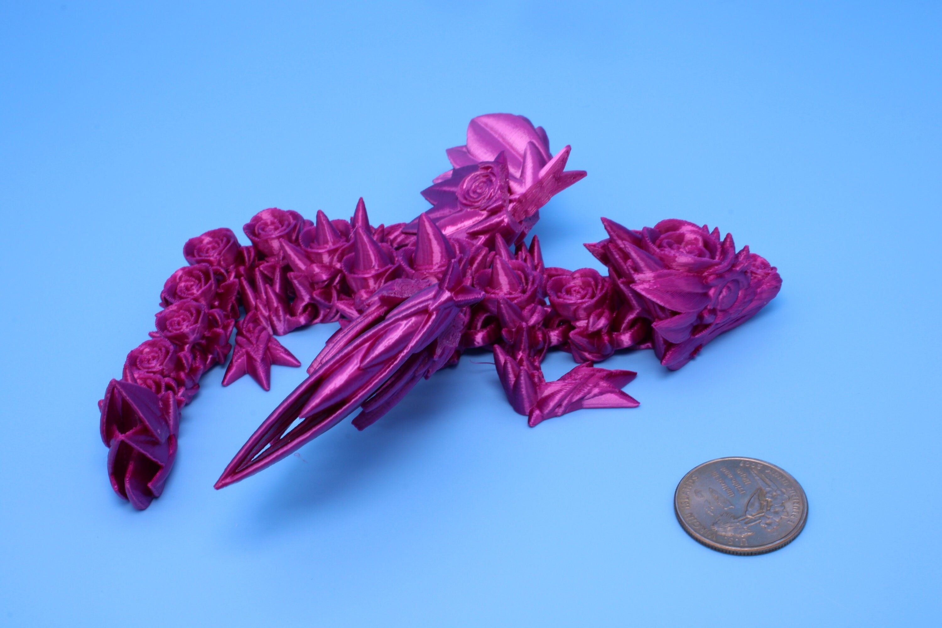 Baby Rose Wing Dragon | Pink | 3D Printed | Fidget | Flexi Toy 8.5 in. | Stress Relief Gift