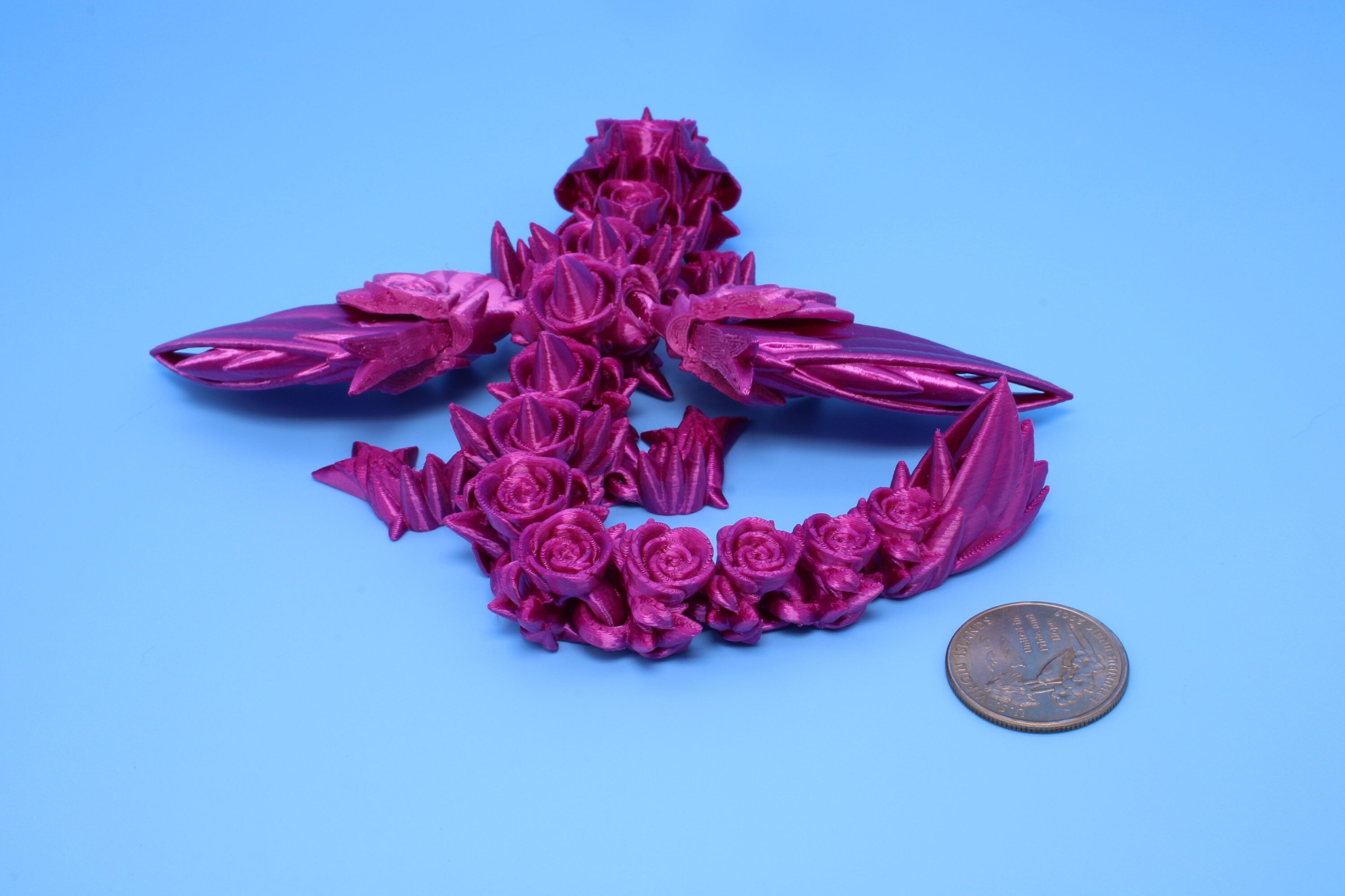 Baby Rose Wing Dragon | Pink | 3D Printed | Fidget | Flexi Toy 8.5 in. | Stress Relief Gift