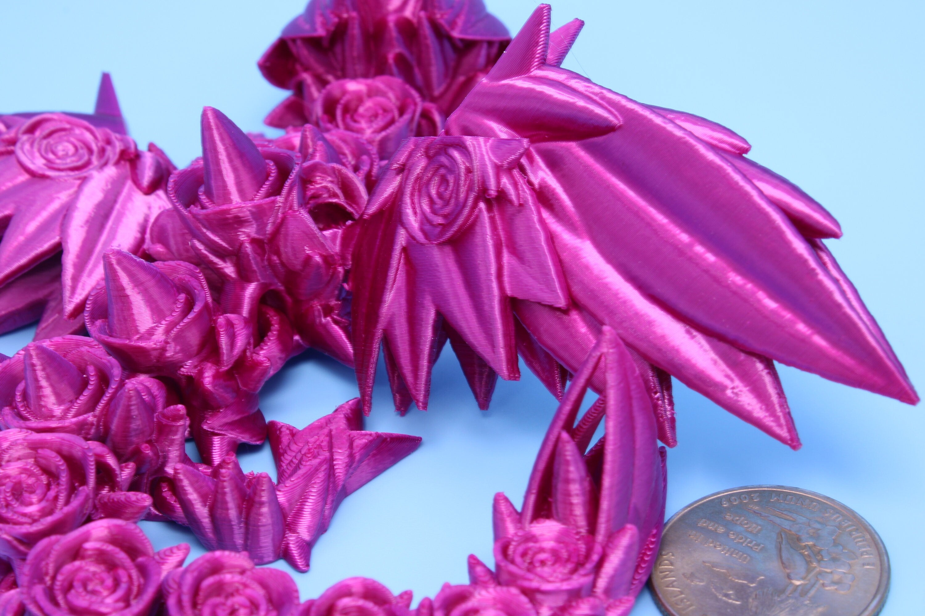 Baby Rose Wing Dragon | Pink | 3D Printed | Fidget | Flexi Toy 8.5 in. | Stress Relief Gift