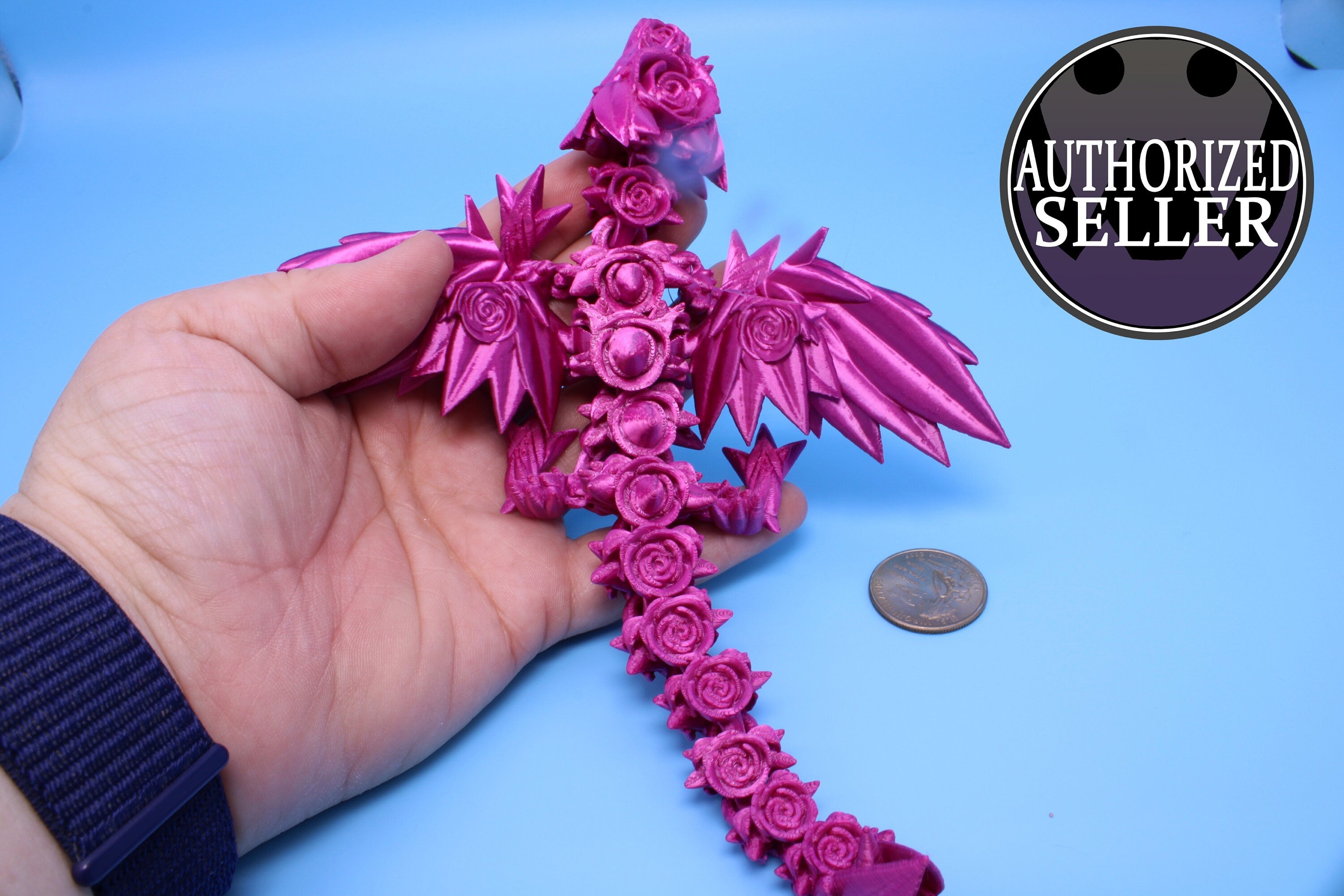 Baby Rose Wing Dragon | Pink | 3D Printed | Fidget | Flexi Toy 8.5 in. | Stress Relief Gift