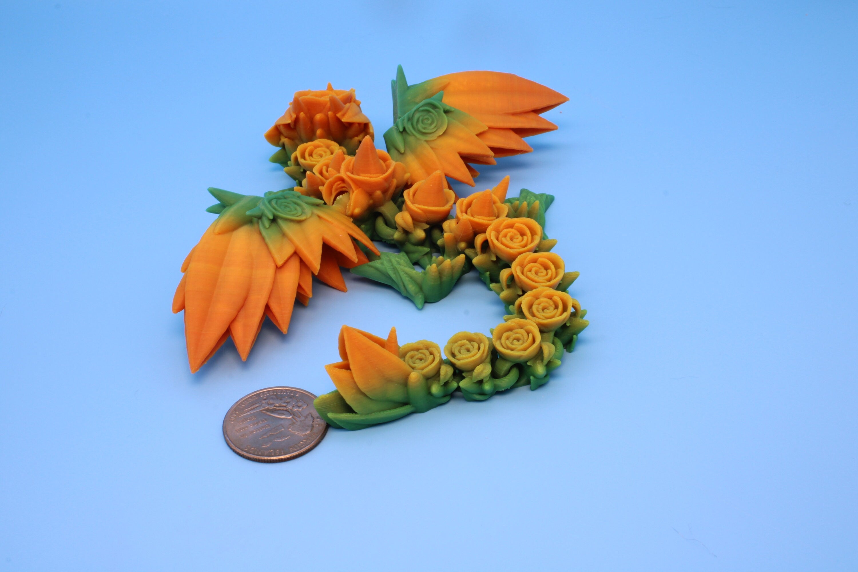 Baby Rose Wing Dragon | Yellow & Green | 3D Printed | Fidget | Flexi Toy 8.5 in. | Stress Relief Gift