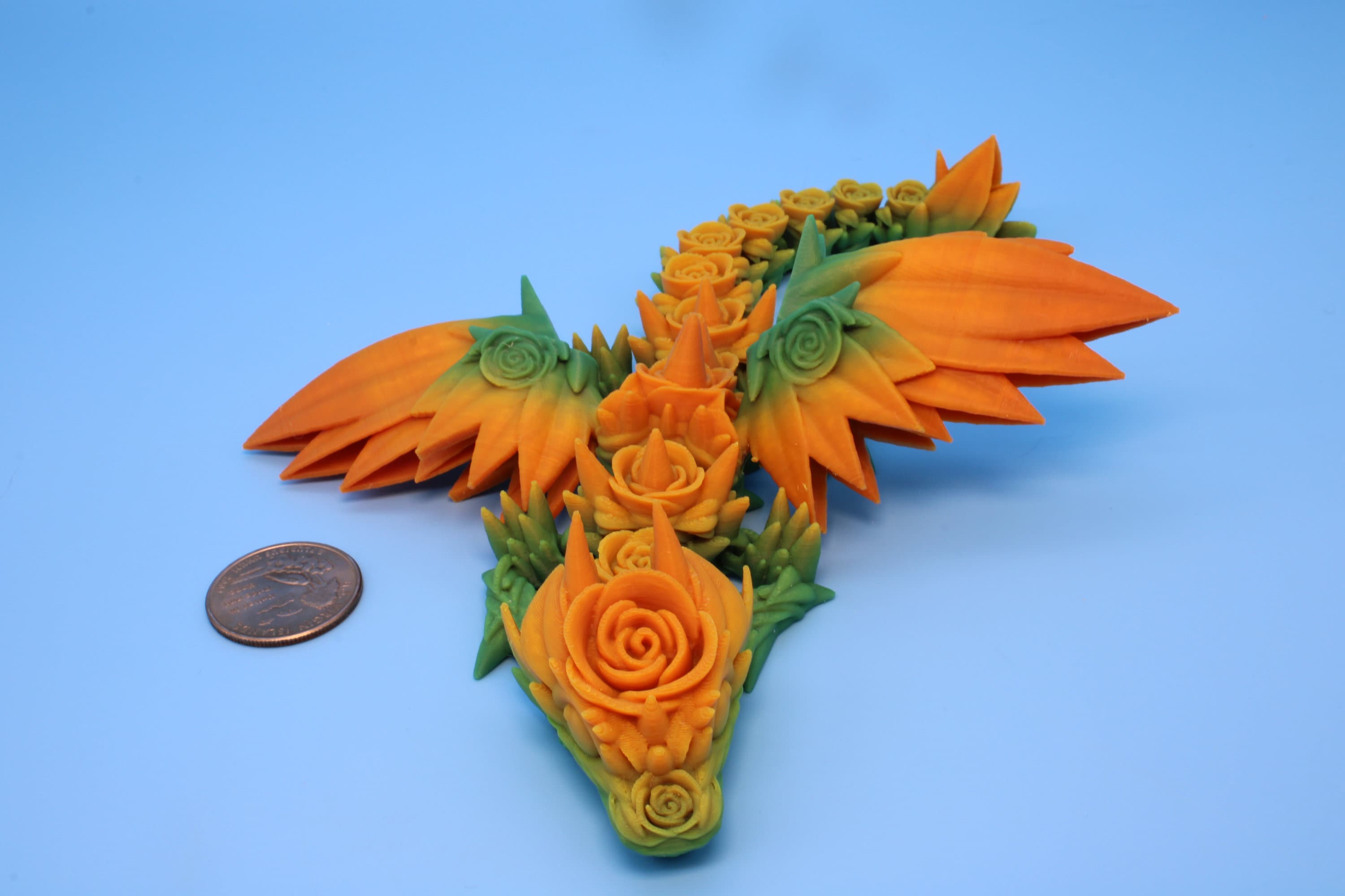 Baby Rose Wing Dragon | Yellow & Green | 3D Printed | Fidget | Flexi Toy 8.5 in. | Stress Relief Gift