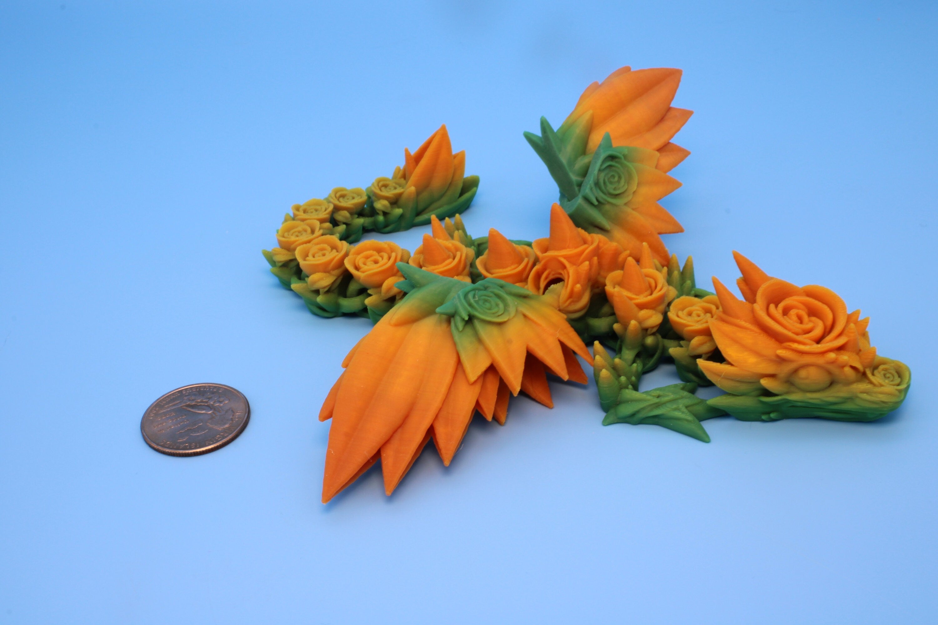 Baby Rose Wing Dragon | Yellow & Green | 3D Printed | Fidget | Flexi Toy 8.5 in. | Stress Relief Gift