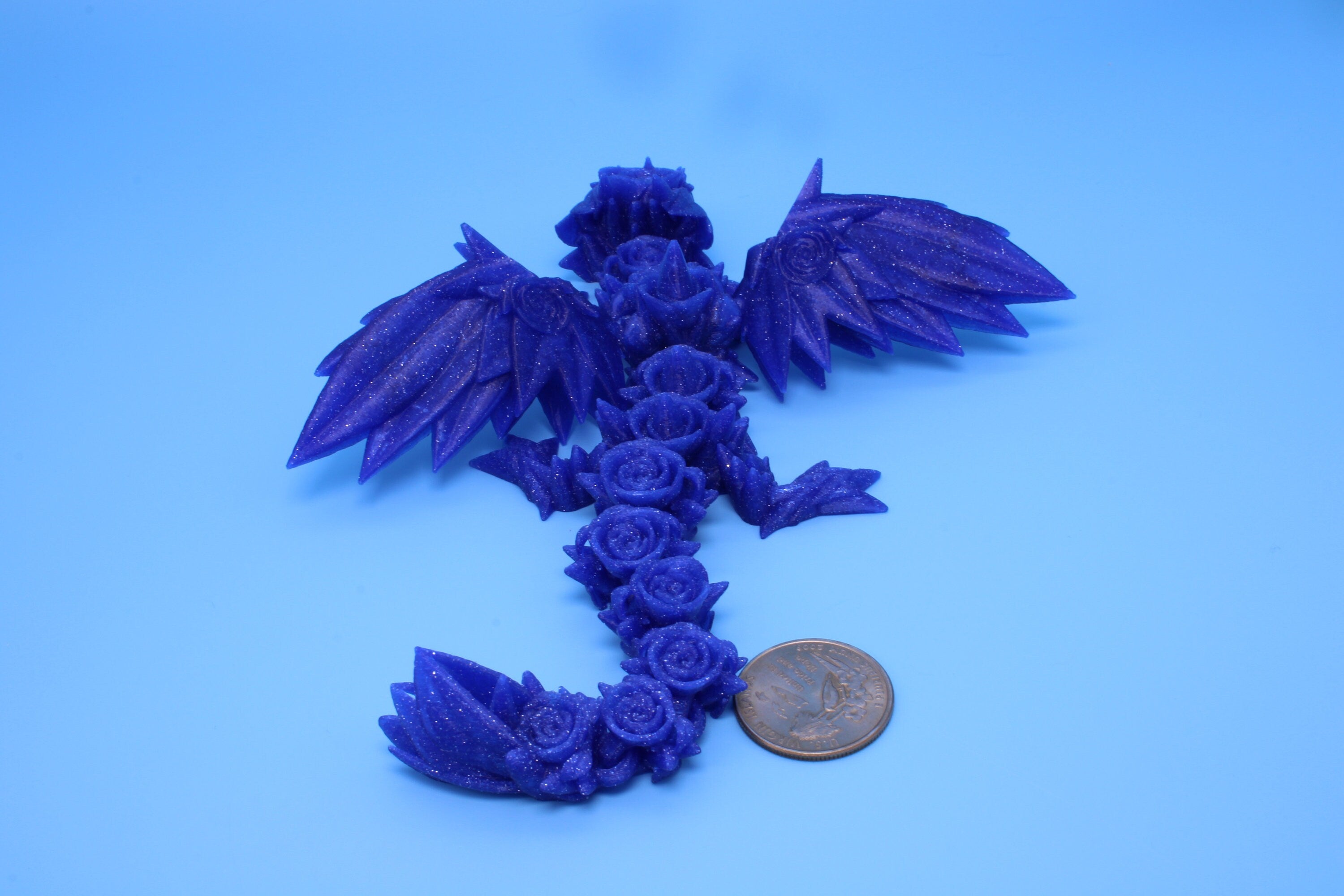 Baby Rose Wing Dragon | Blue | 3D Printed | Fidget | Flexi Toy 8.5 in. | Stress Relief Gift