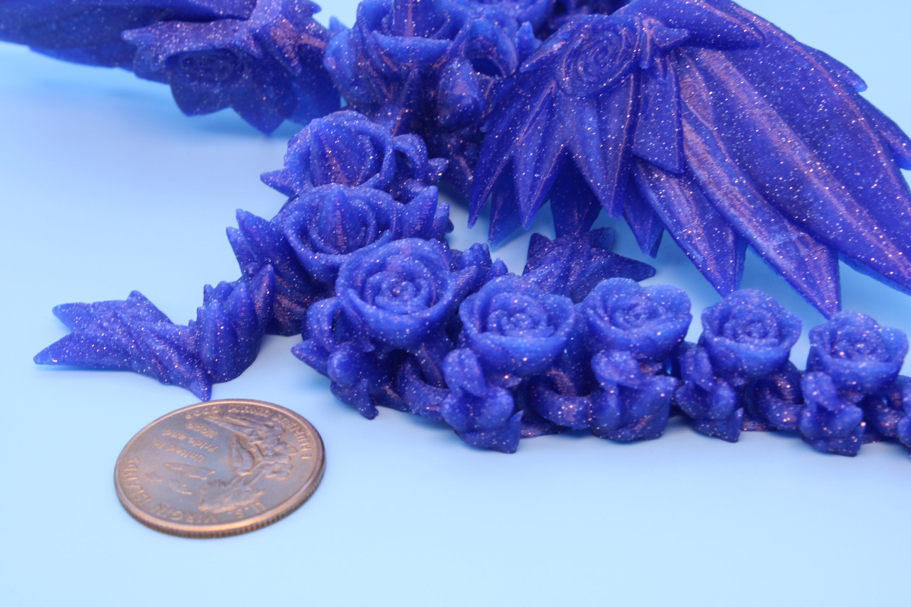 Baby Rose Wing Dragon | Blue | 3D Printed | Fidget | Flexi Toy 8.5 in. | Stress Relief Gift