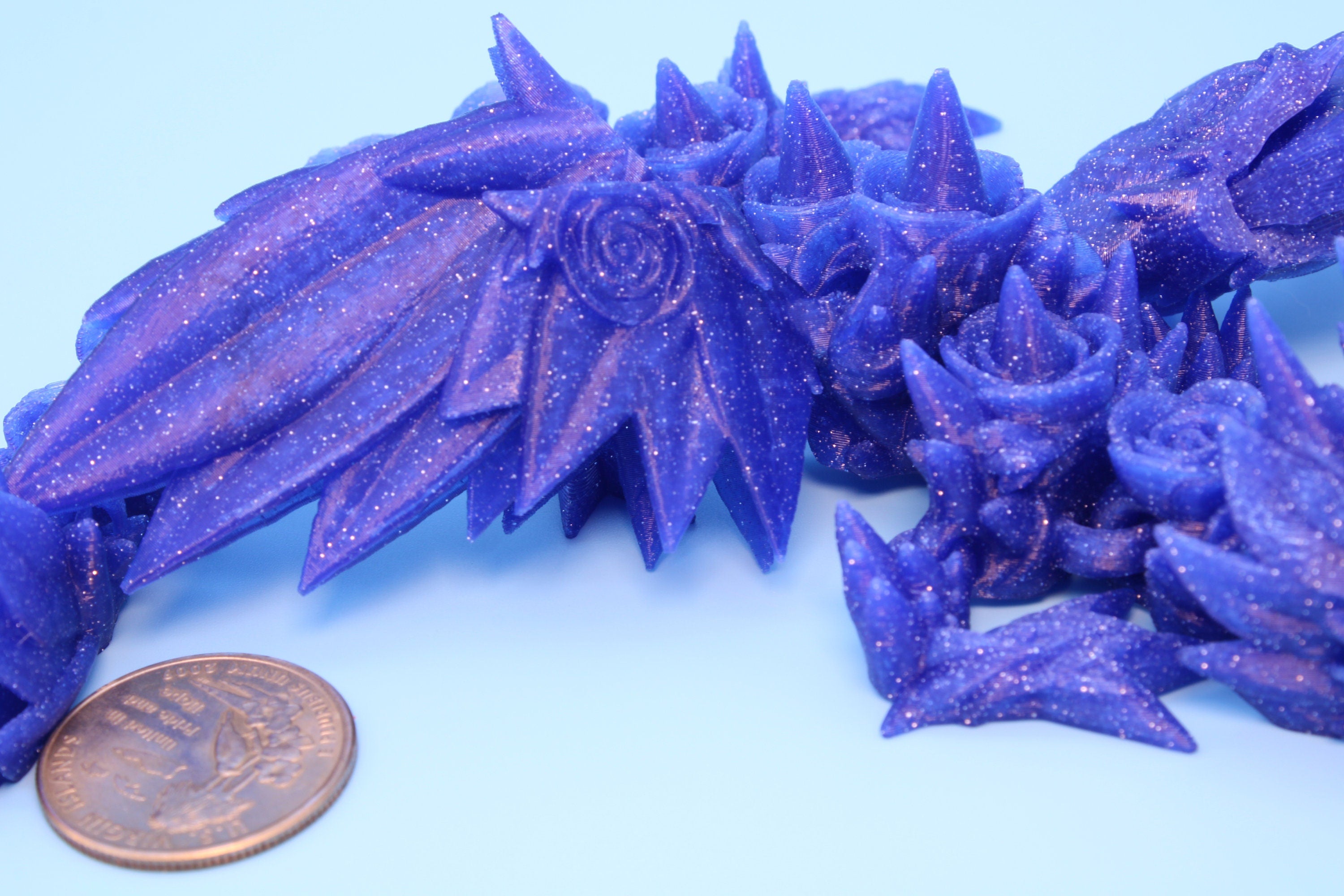 Baby Rose Wing Dragon | Blue | 3D Printed | Fidget | Flexi Toy 8.5 in. | Stress Relief Gift