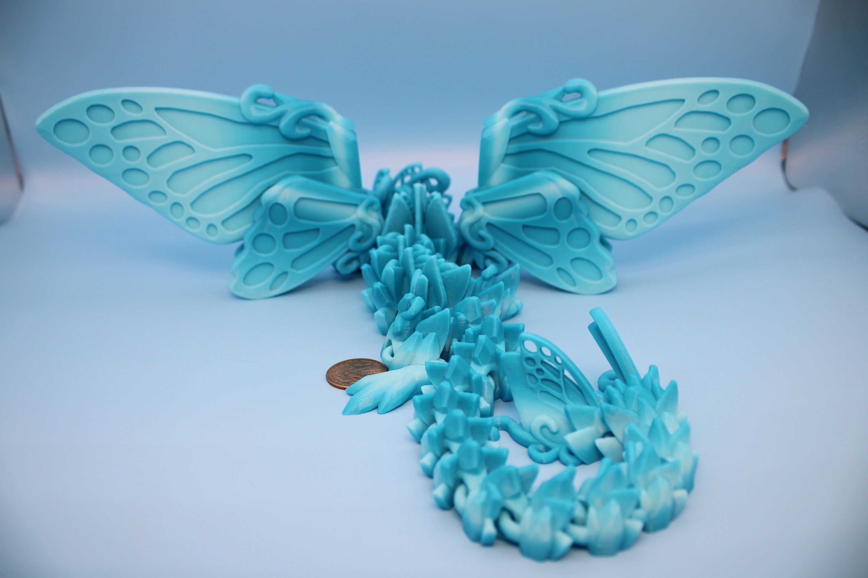 Butterfly Wing Dragon- Blue | 3D Printed Articulating Dragon 18 in.