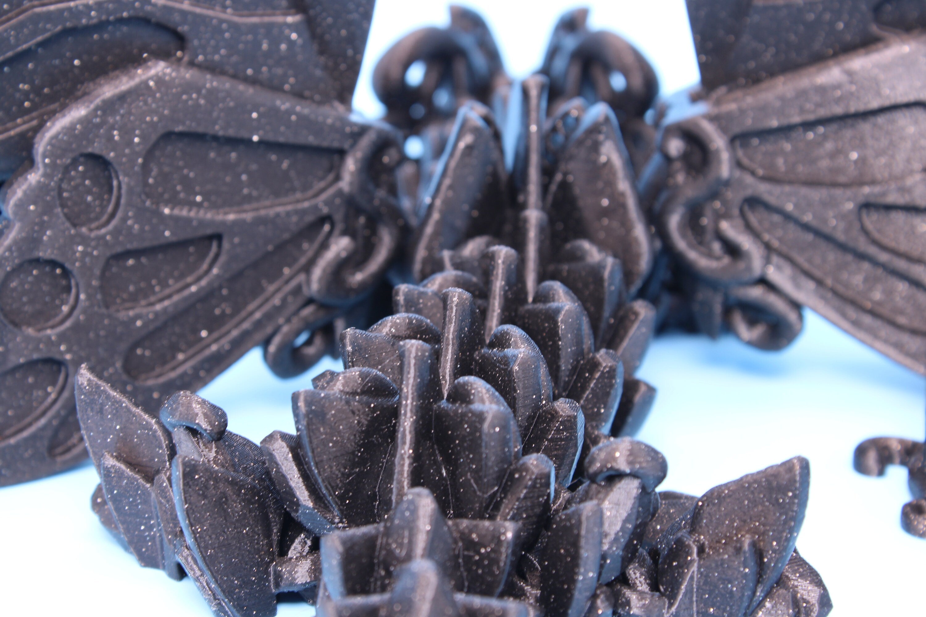 Butterfly Wing Dragon- Black Sparkle | 3D Printed Articulating Dragon 18 in.