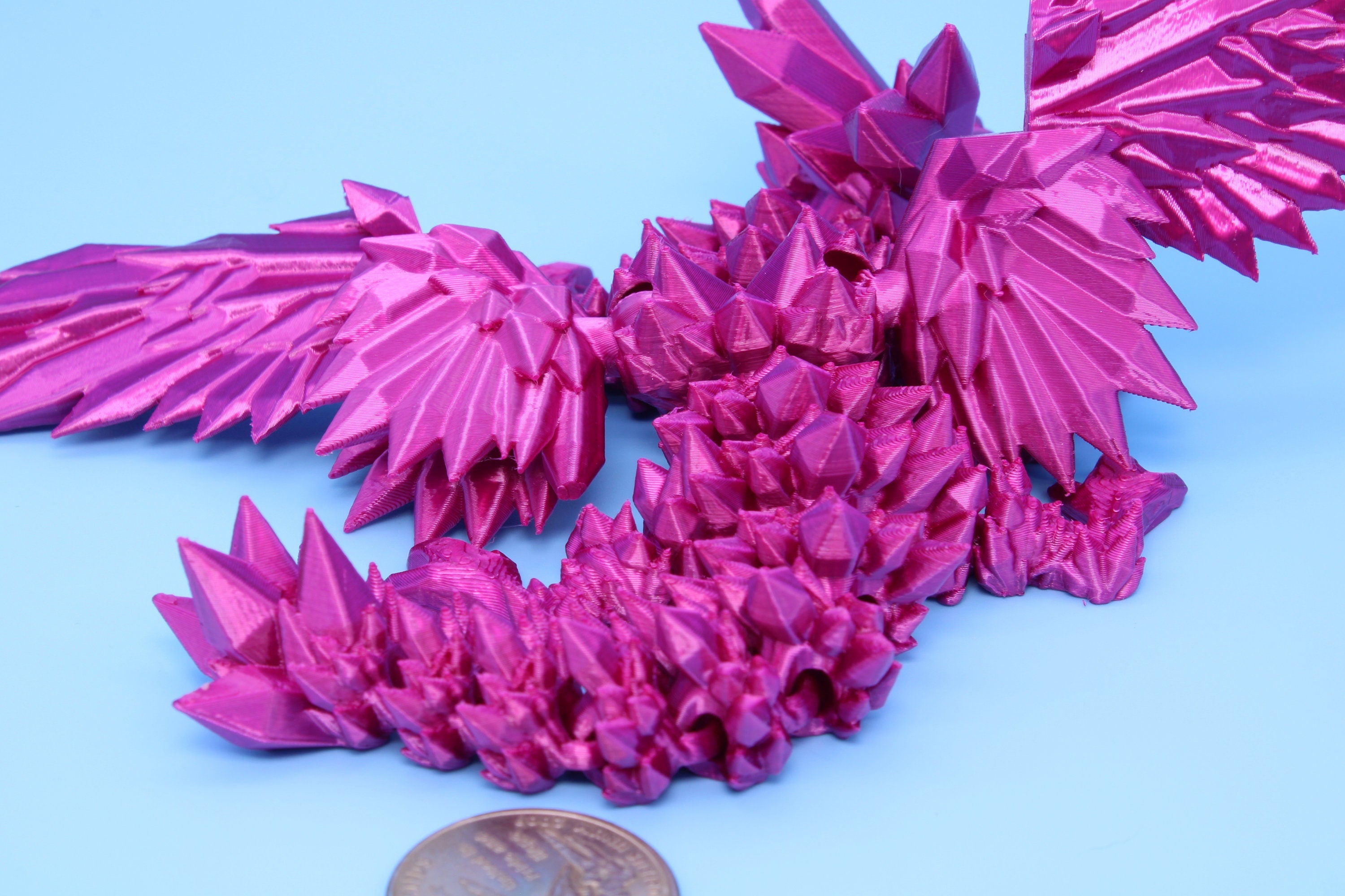 Baby Crystal Wing Dragon- Pink | Miniature | 3D printed | Dragon Fidget | Flexi Toy | Pet Dragon.