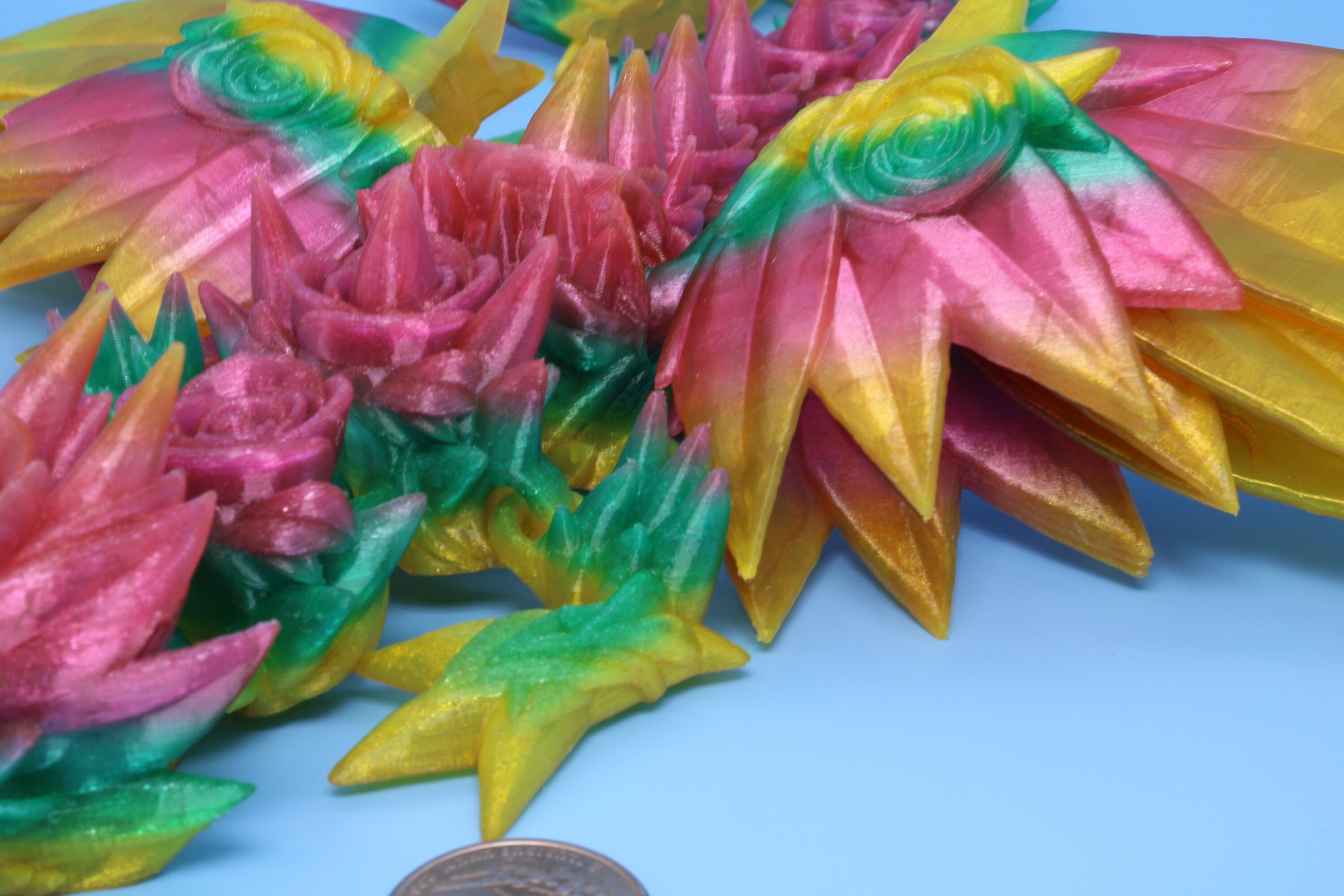 Flexible Rainbow Rose Wing Articulating Dragon | 3D Printed Fidget | Flexi Toy | Adult Fidget Toy | Sensory Desk Toy | 19 in. | (TPU).