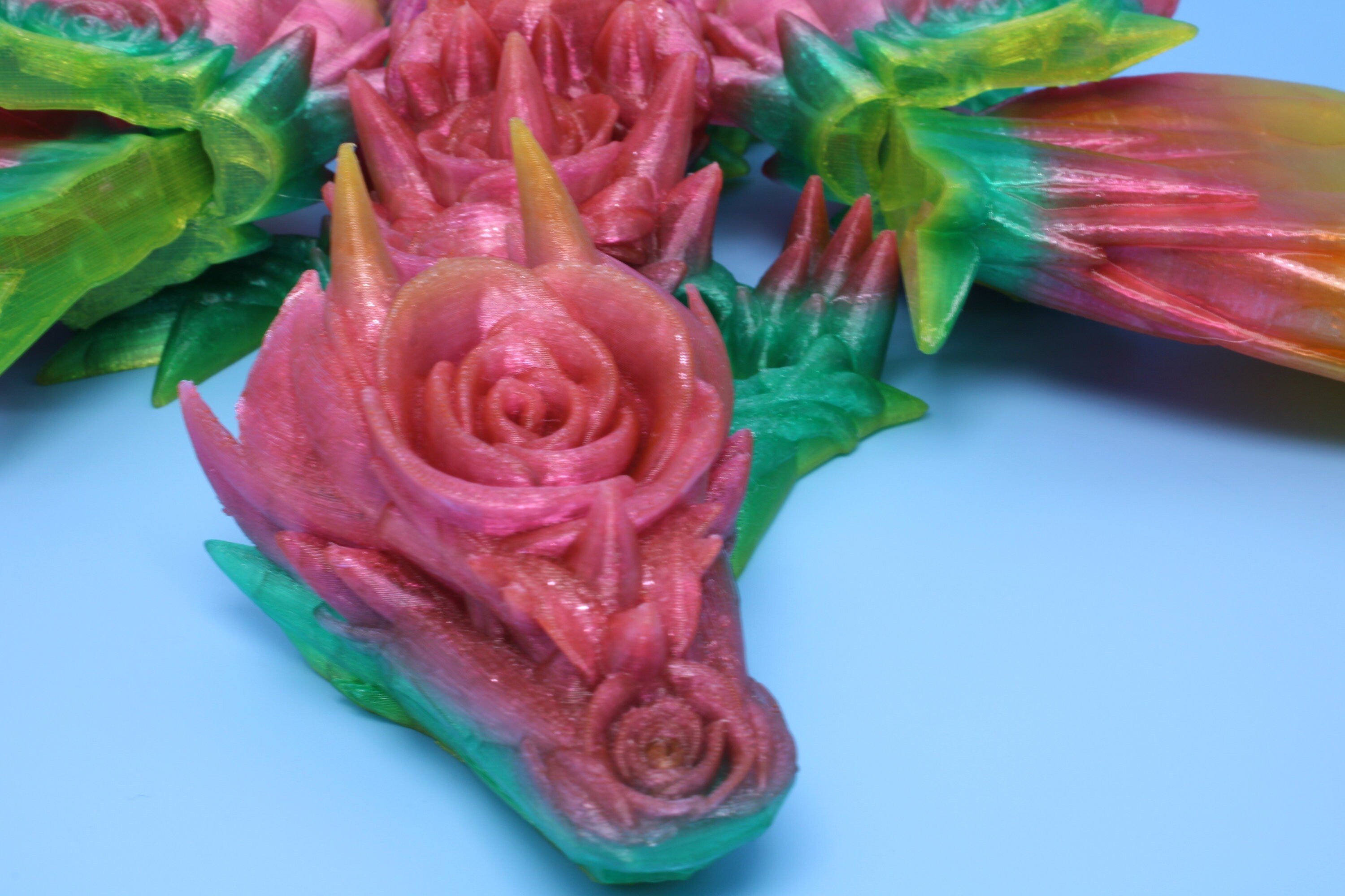 Flexible Rainbow Rose Wing Articulating Dragon | 3D Printed Fidget | Flexi Toy | Adult Fidget Toy | Sensory Desk Toy | 19 in. | (TPU).