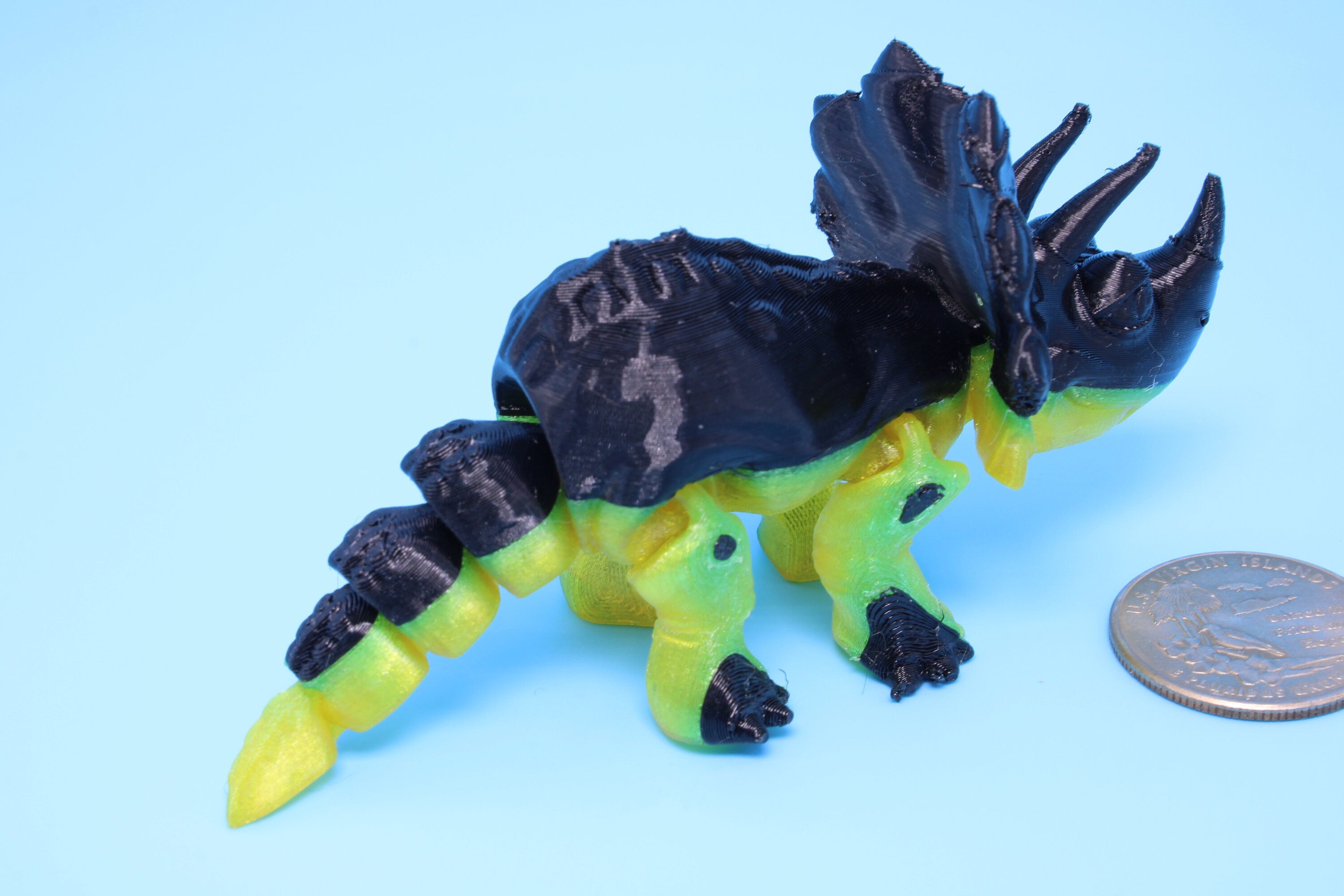 Miniature Triceratops- Black & Yellow | 3D Printed | Articulating Fidget toy | Sensory Toy | 4 in.