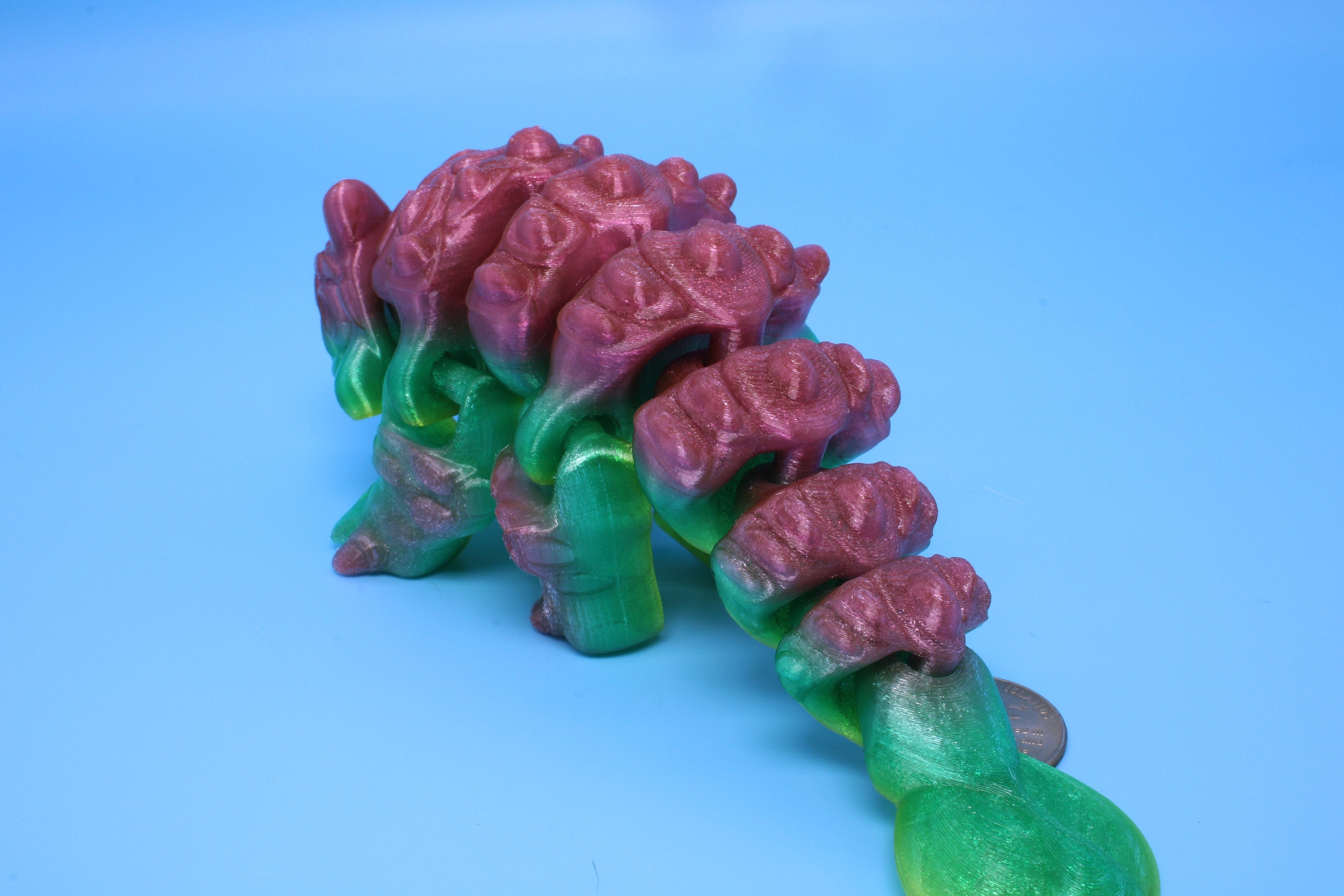 Dinosaur | Ankylosaurus- Pink & Green | 3D Printed Cute Dino | 7.25 inches | Fidget Toy | Articulating Dinosaur