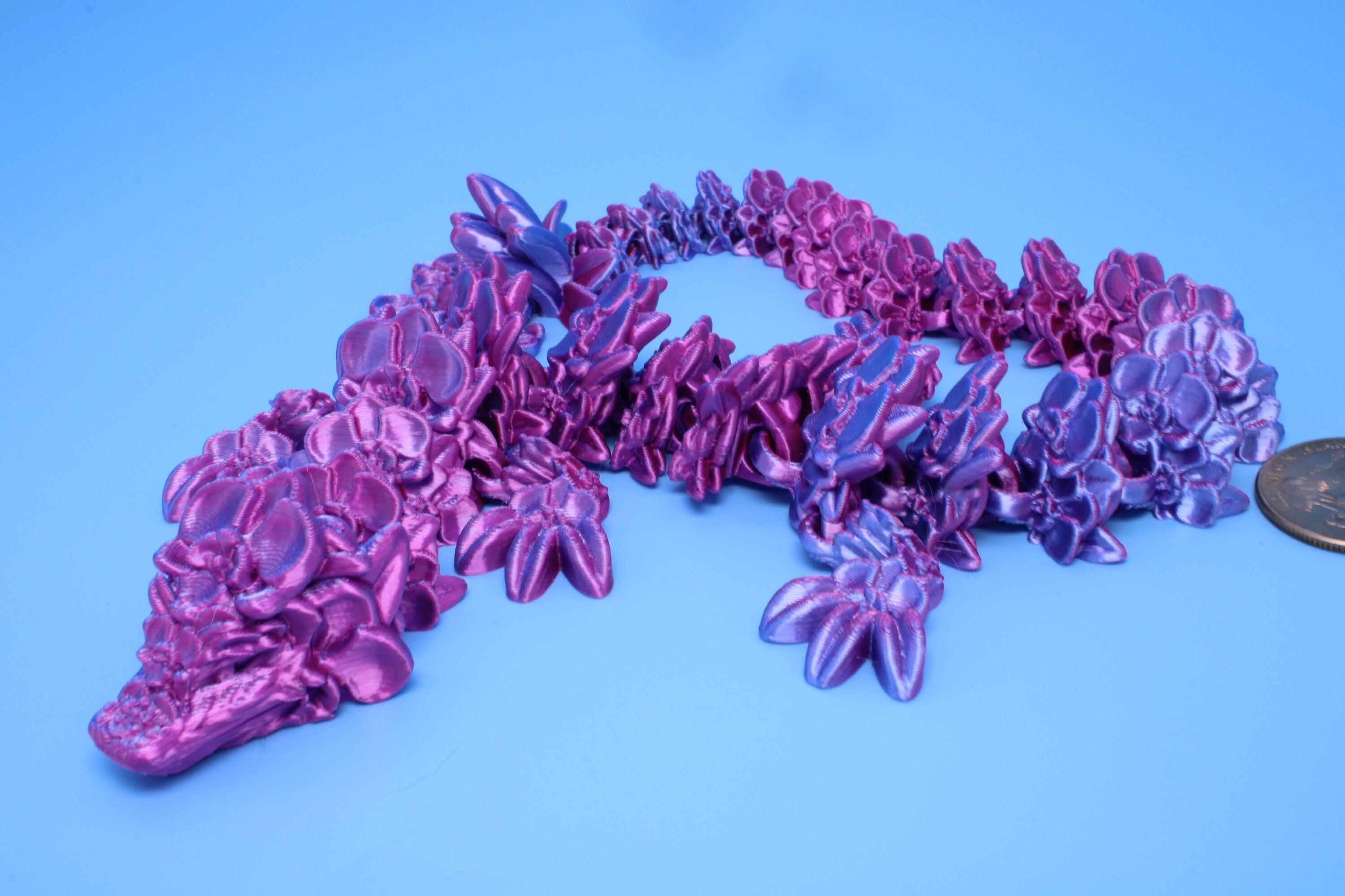 Orchid Dragon- Pink & Blue | 3D Printed | Flexi Toy | Adult Fidget Toy | 14.5 inch.