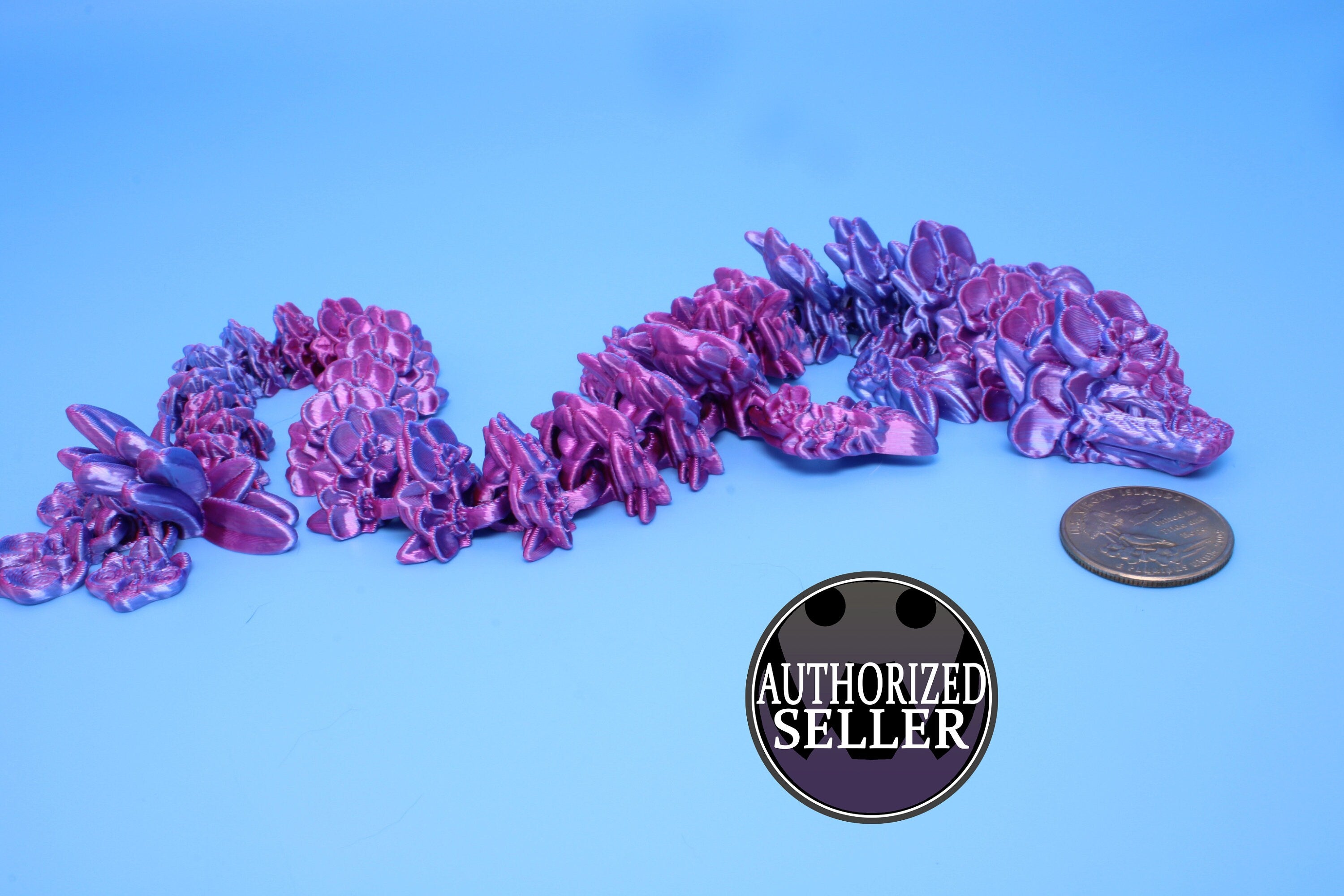 Orchid Dragon- Pink & Blue | 3D Printed | Flexi Toy | Adult Fidget Toy | 14.5 inch.