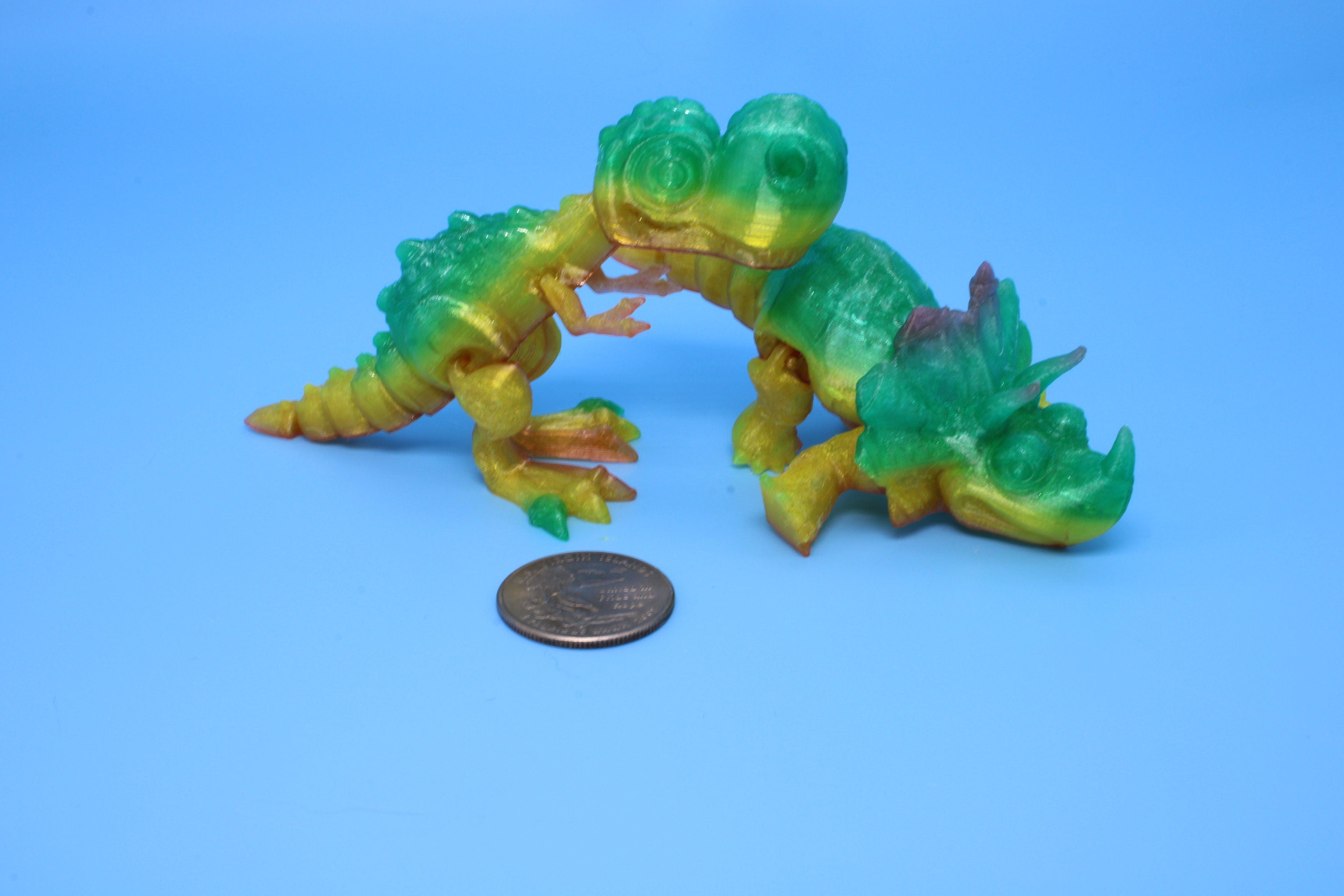 Miniature T-Rex / Triceratops | Set of 2 | Articulating | 3D Printed TPU | Super Cute Dinosaur.