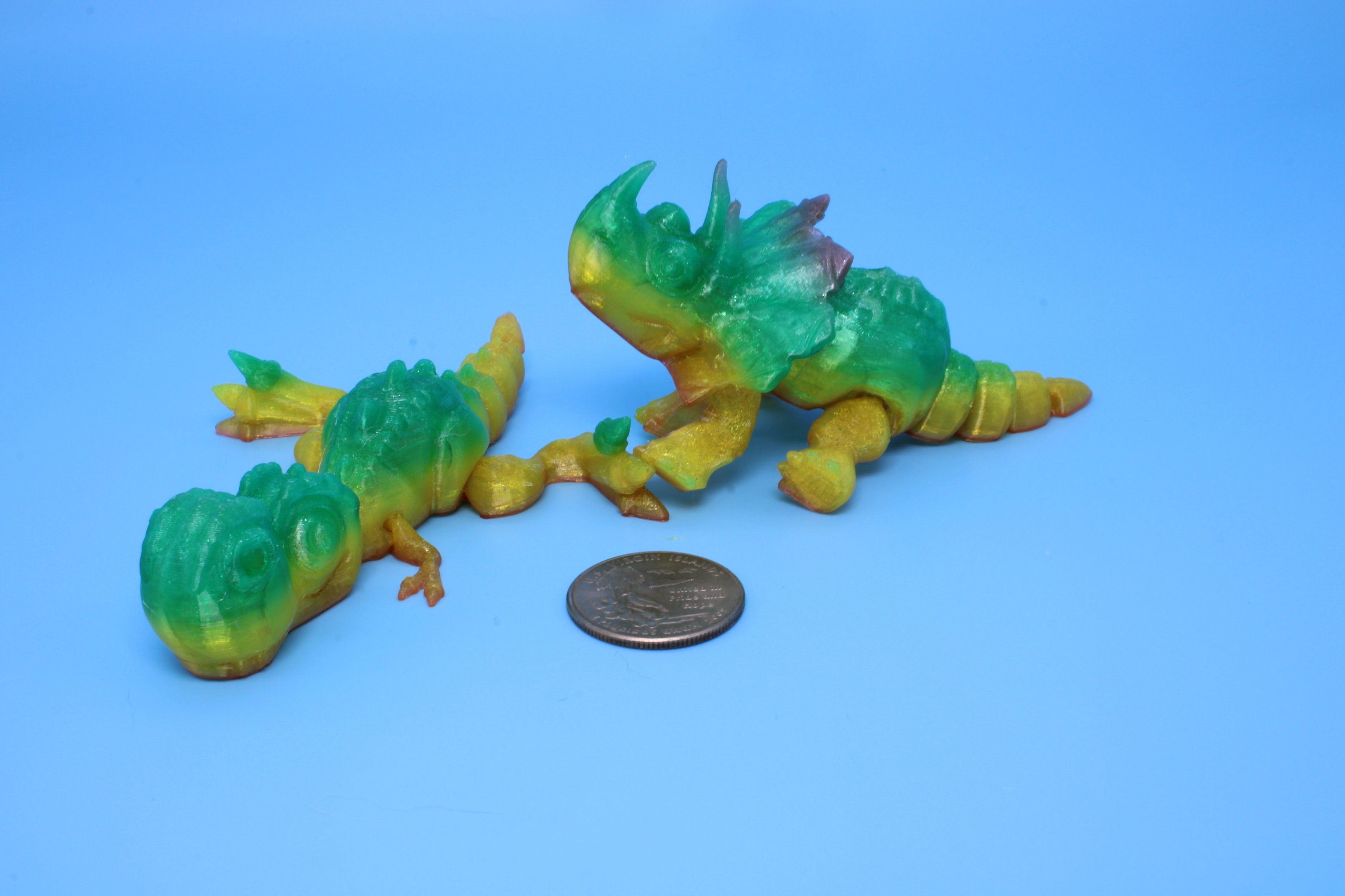 Miniature T-Rex / Triceratops | Set of 2 | Articulating | 3D Printed TPU | Super Cute Dinosaur.