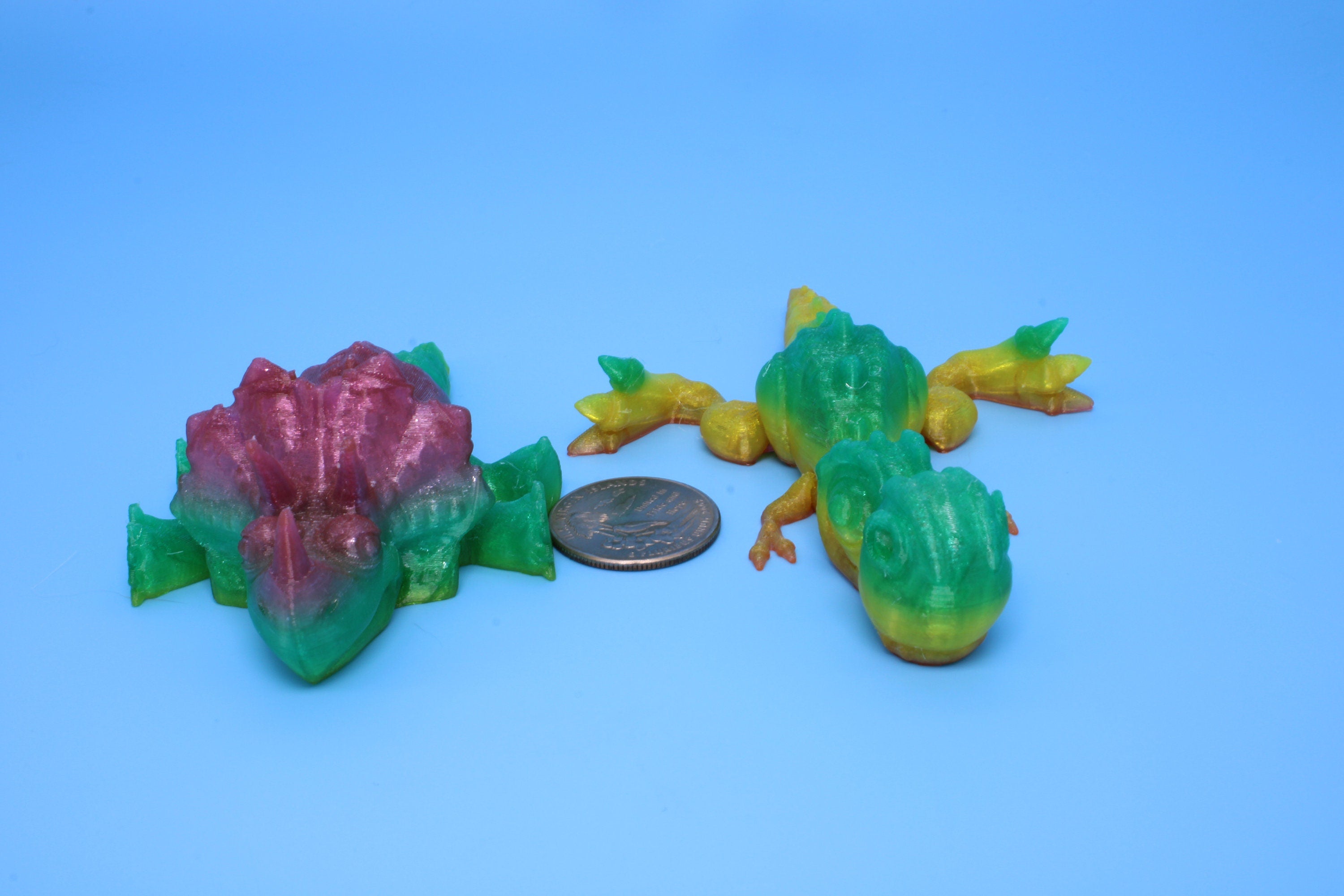 Miniature T-Rex / Triceratops | Set of 2 | Articulating | 3D Printed TPU | Super Cute Dinosaur.