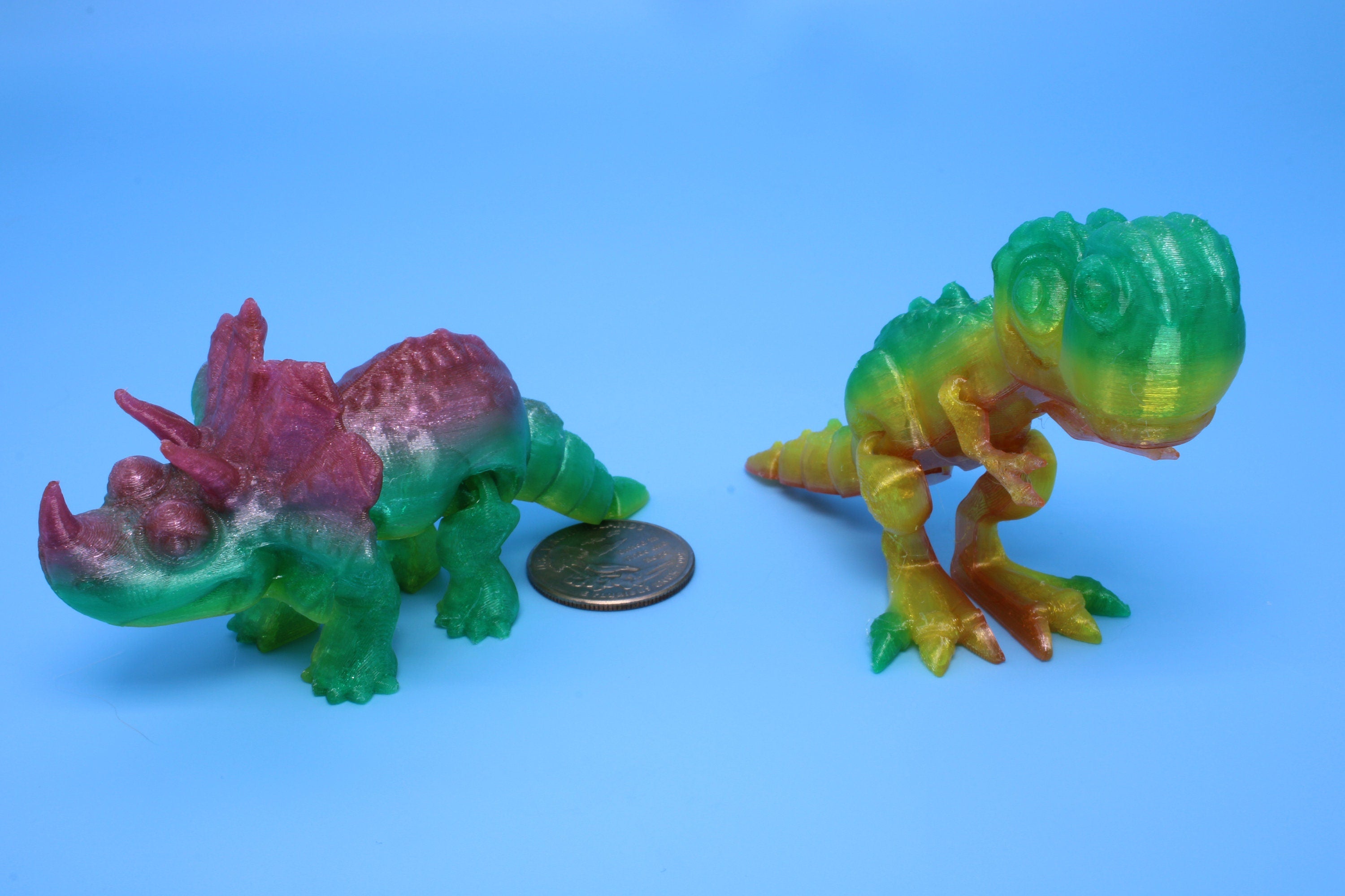 Miniature T-Rex / Triceratops | Set of 2 | Articulating | 3D Printed TPU | Super Cute Dinosaur.