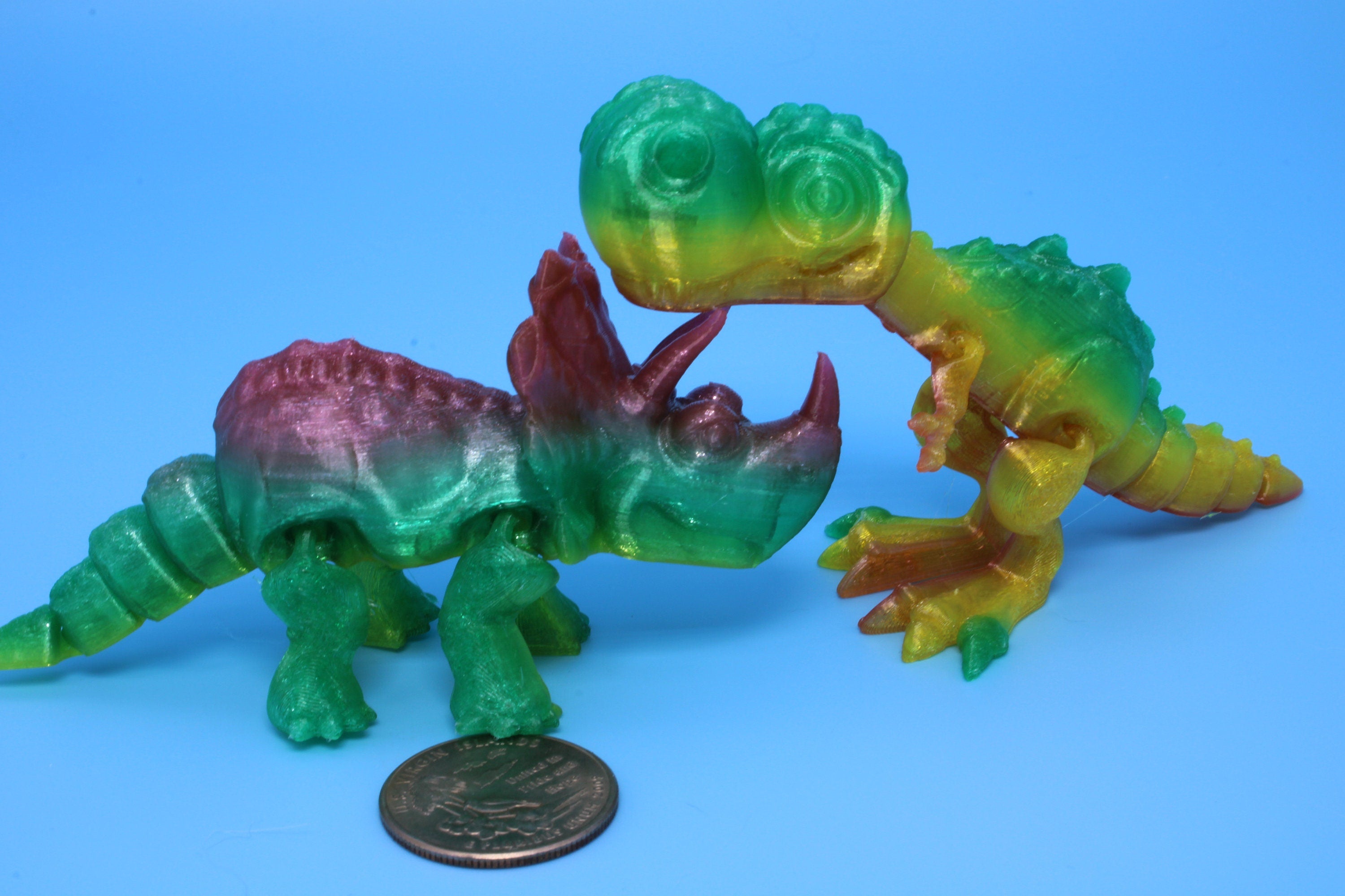 Miniature T-Rex / Triceratops | Set of 2 | Articulating | 3D Printed TPU | Super Cute Dinosaur.