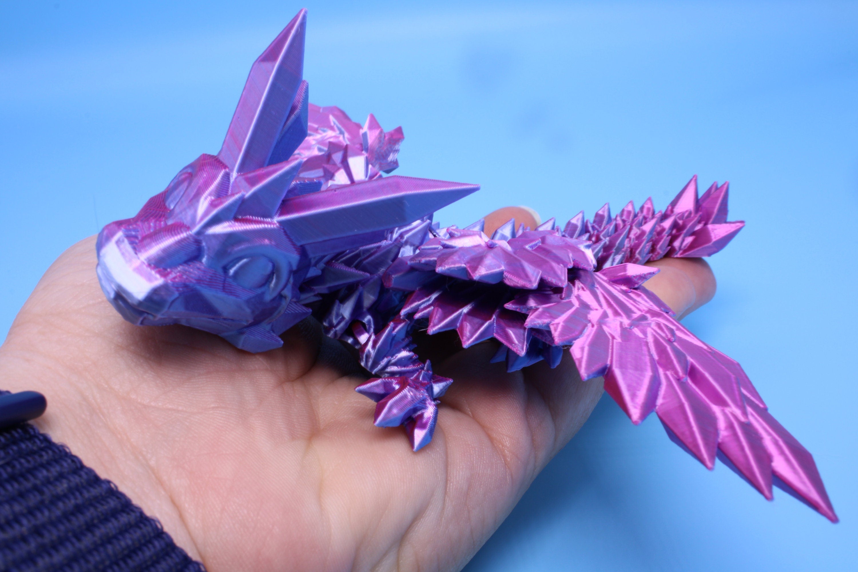Baby Crystal Wing Dragon- Blue, Pink & Purple Tones | Miniature | 3D printed | Dragon Fidget | Flexi Toy | 7 in. | Pet Dragon.