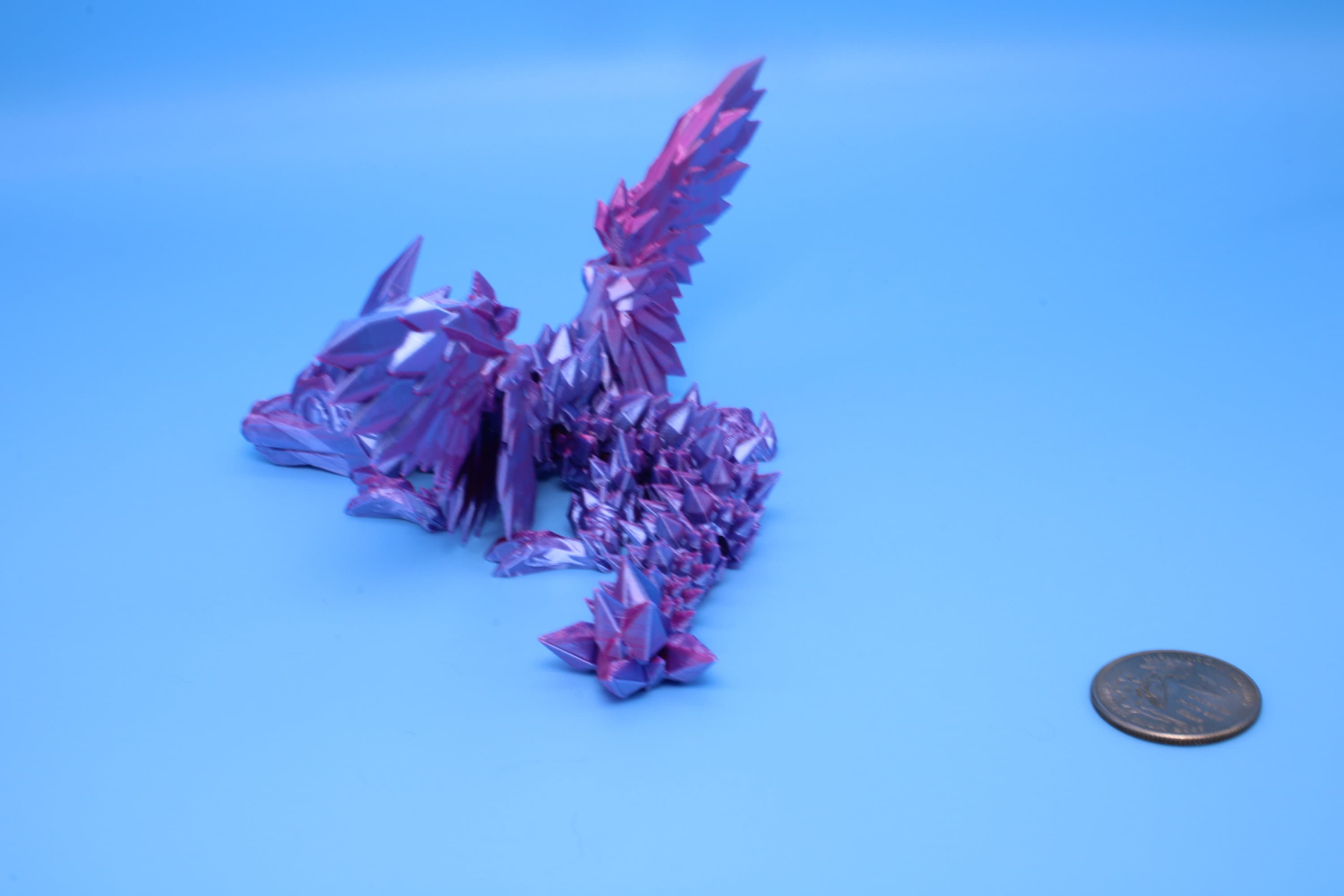 Baby Crystal Wing Dragon- Blue, Pink & Purple Tones | Miniature | 3D printed | Dragon Fidget | Flexi Toy | 7 in. | Pet Dragon.