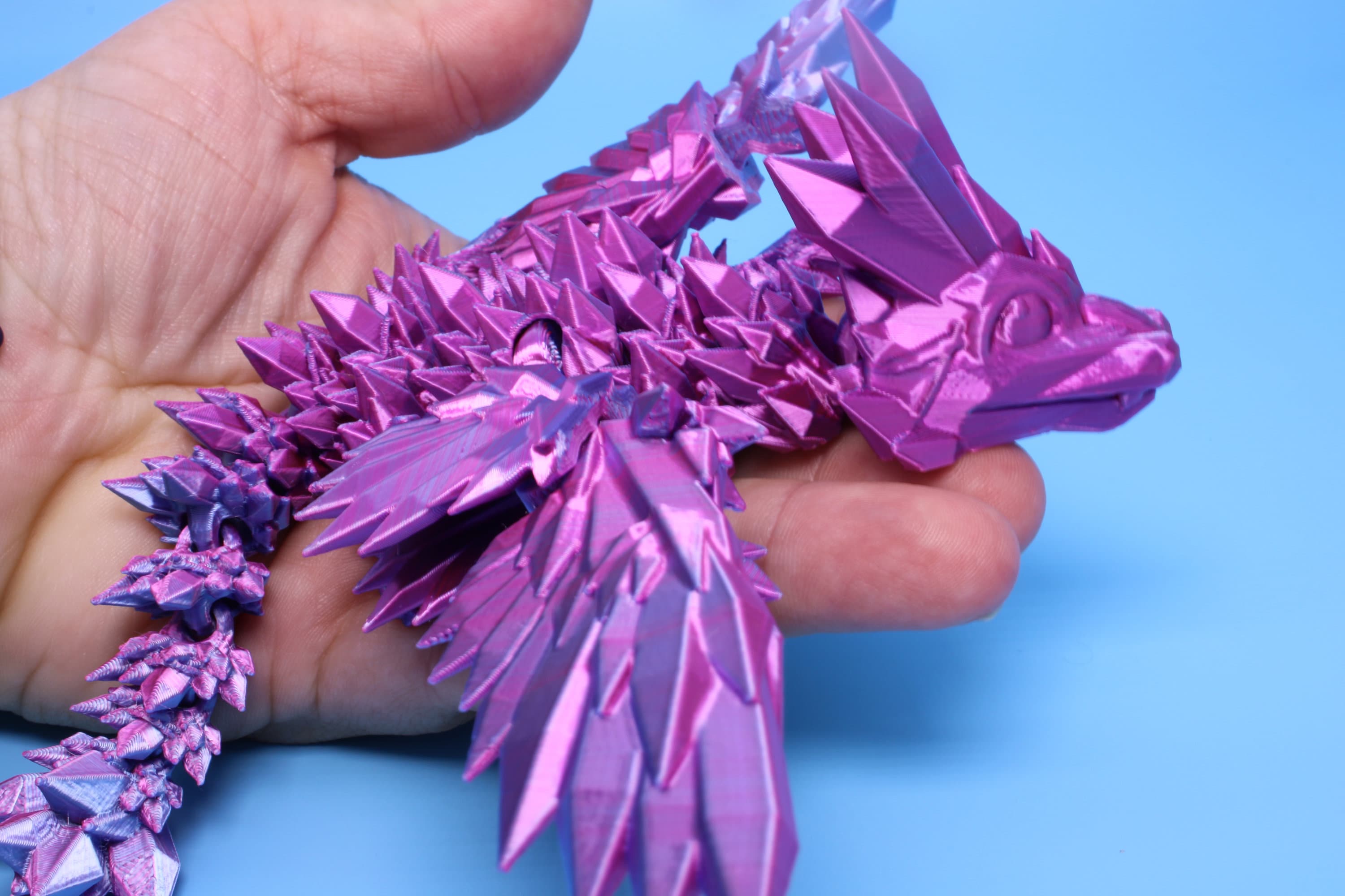 Baby Crystal Wing Dragon- Blue, Pink & Purple Tones | Miniature | 3D printed | Dragon Fidget | Flexi Toy | 7 in. | Pet Dragon.