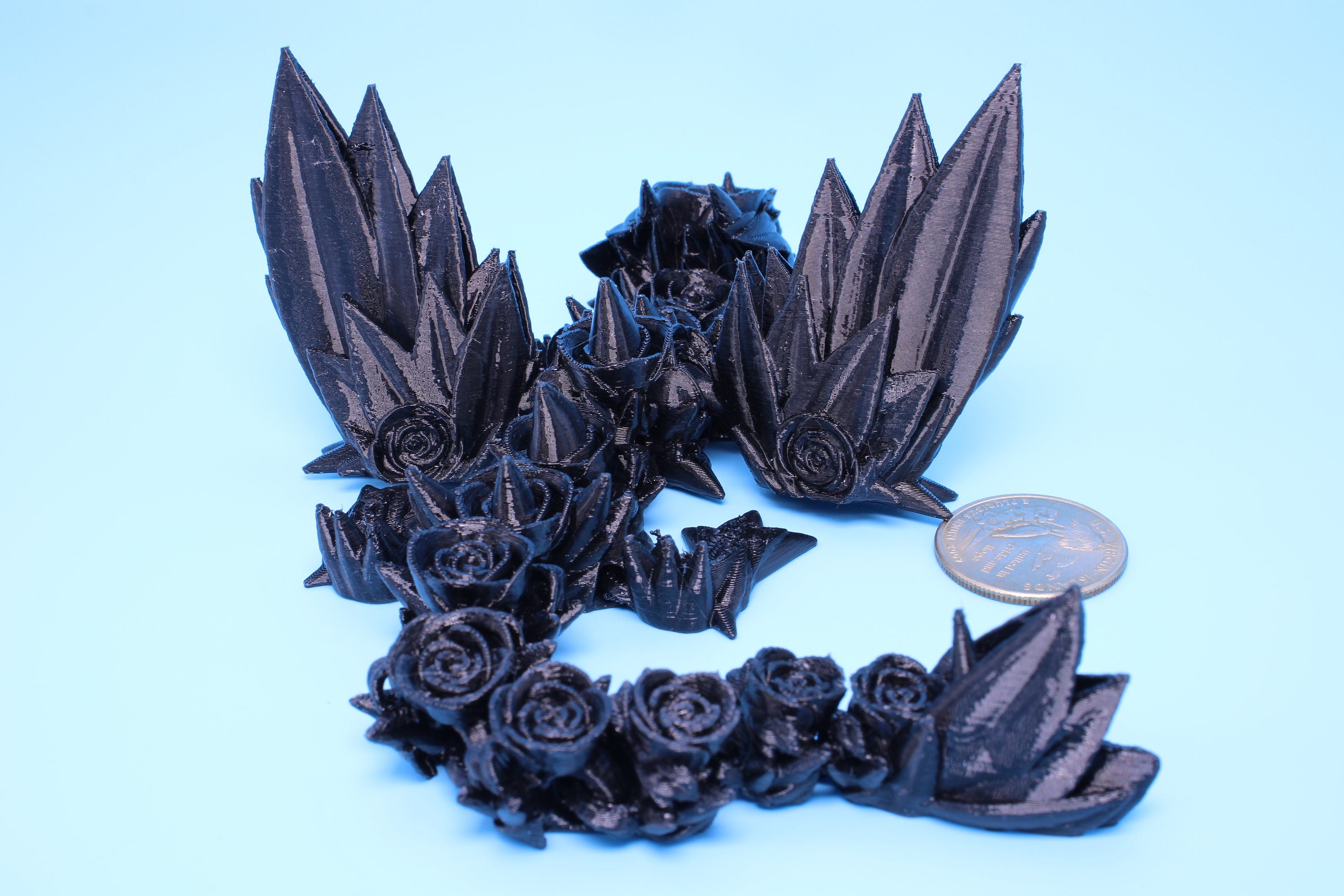 Baby Rose Wing Dragon | Black | 3D Printed | Fidget | Flexi Toy 8.5 in. | Stress Relief Gift