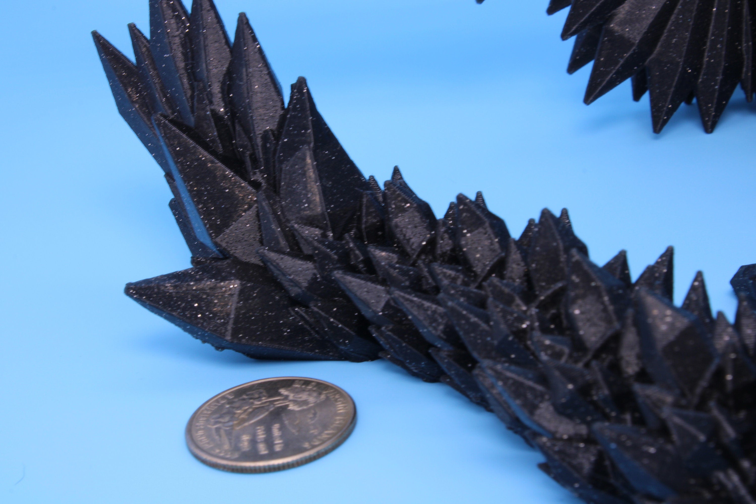 Crystal Wing Dragon- Black with Sparkles | 3D printed | 18 in. | Articulating Dragon | Flexi Toy.