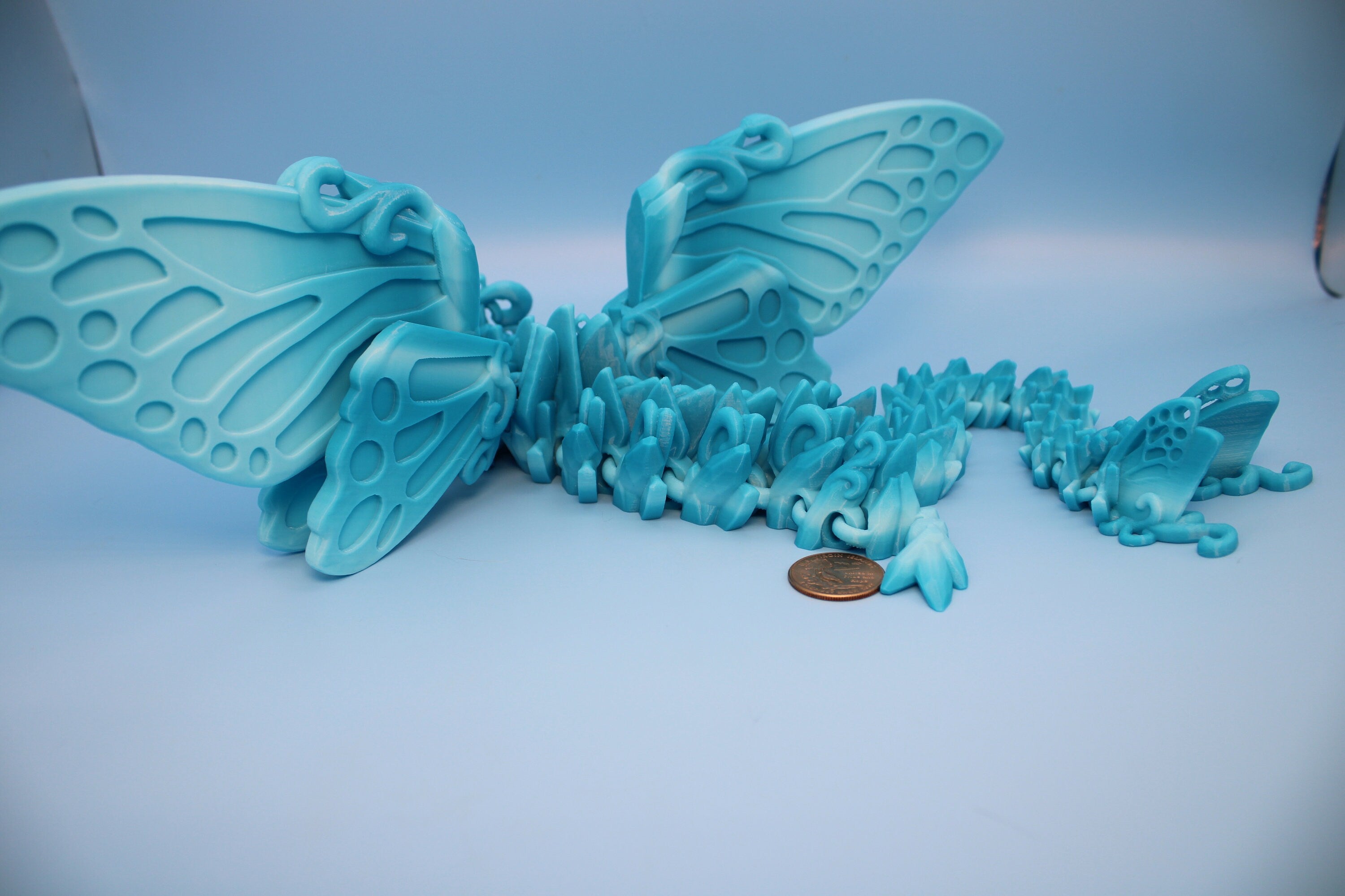 Butterfly Wing Dragon- Blue | 3D Printed Articulating Dragon 18 in.