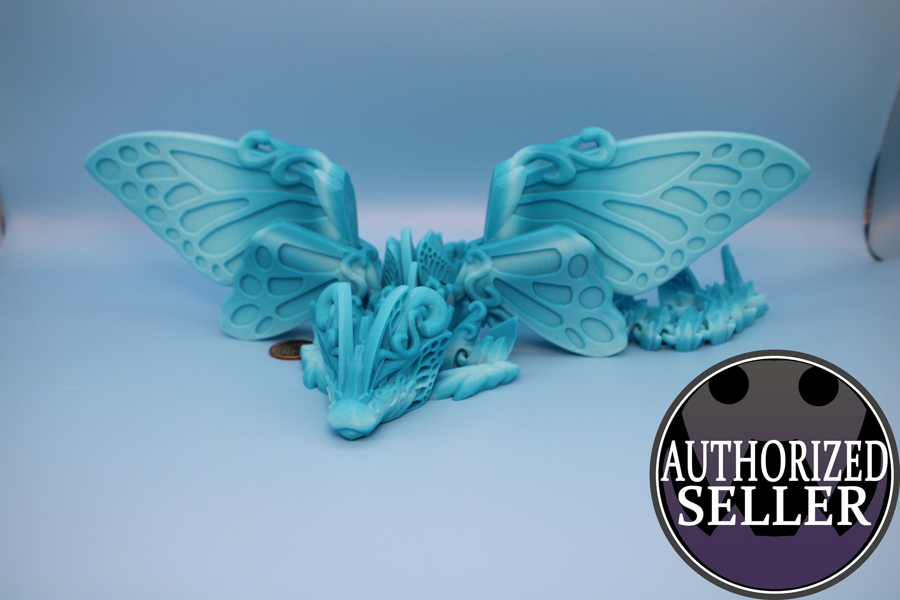 Butterfly Wing Dragon- Blue | 3D Printed Articulating Dragon 18 in.