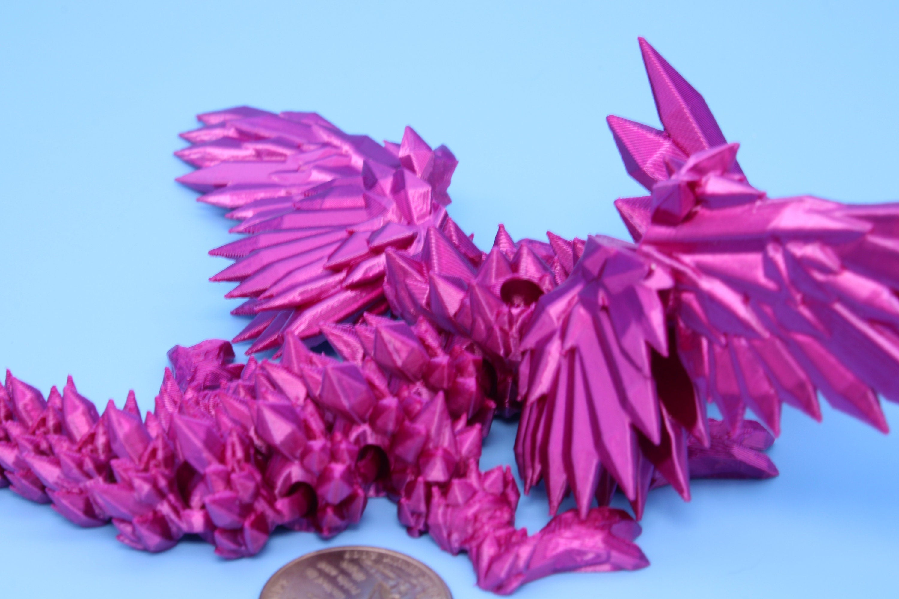 Baby Crystal Wing Dragon- Pink | Miniature | 3D printed | Dragon Fidget | Flexi Toy | Pet Dragon.