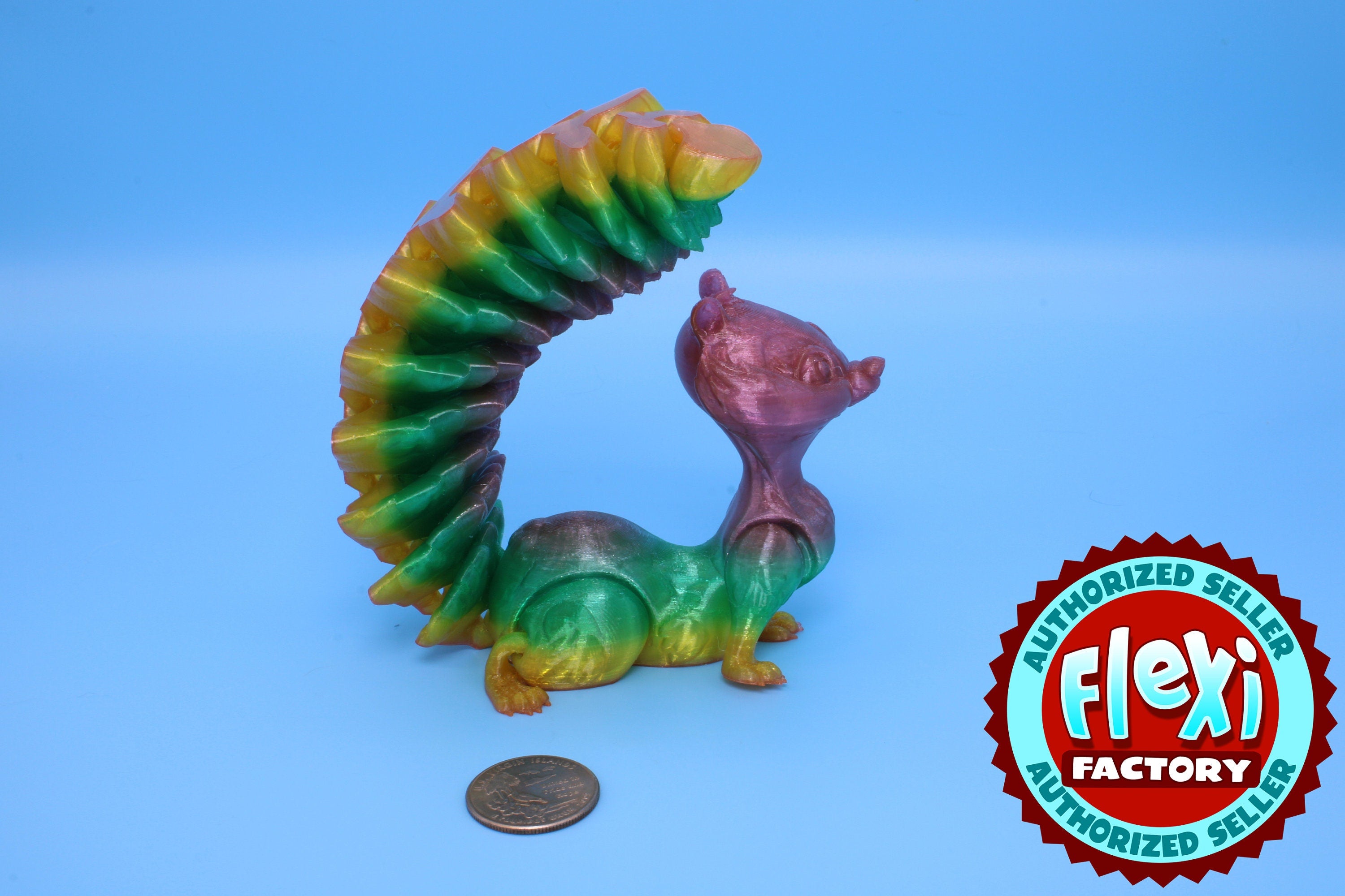 Squirrel- Rainbow | 3D Printed TPU | Cute Flexi Animal | Desk Toy.