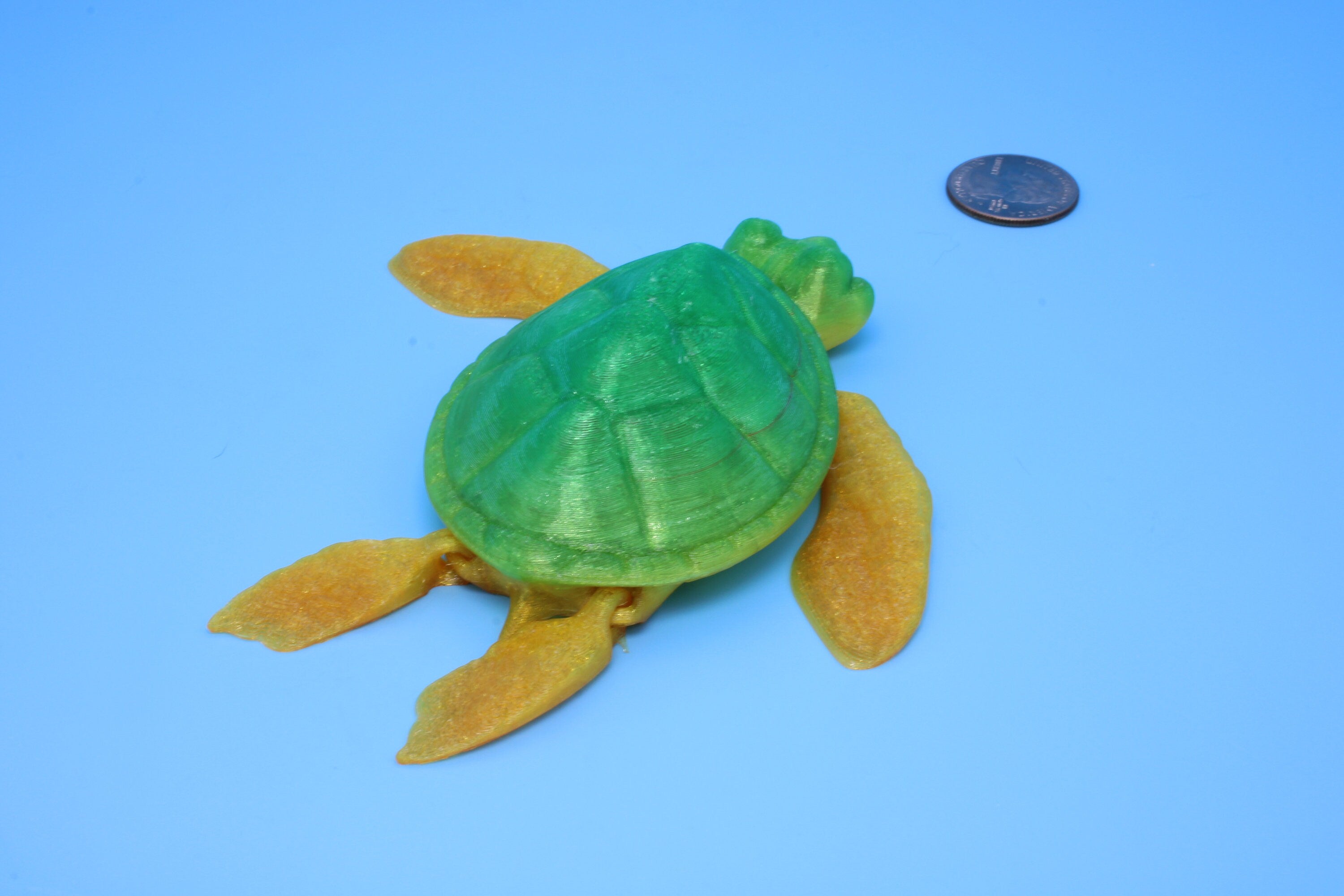Turtle- Green & Gold | Cute Flexi Toy | Articulating Turtle | 3D printed 4.75 in. | TPU