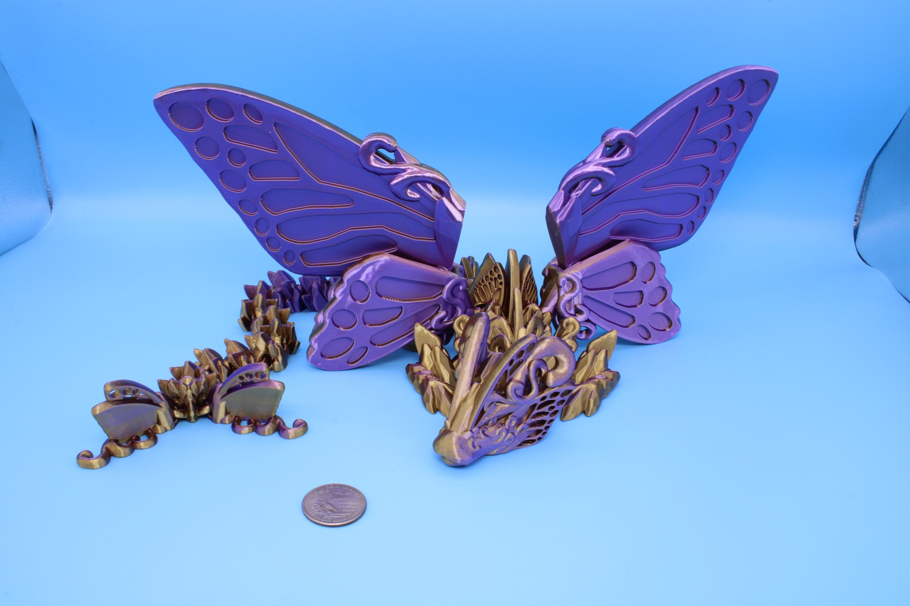 Butterfly Wing Dragon- Purple & Gold | 3D Printed Articulating Dragon 18 in.