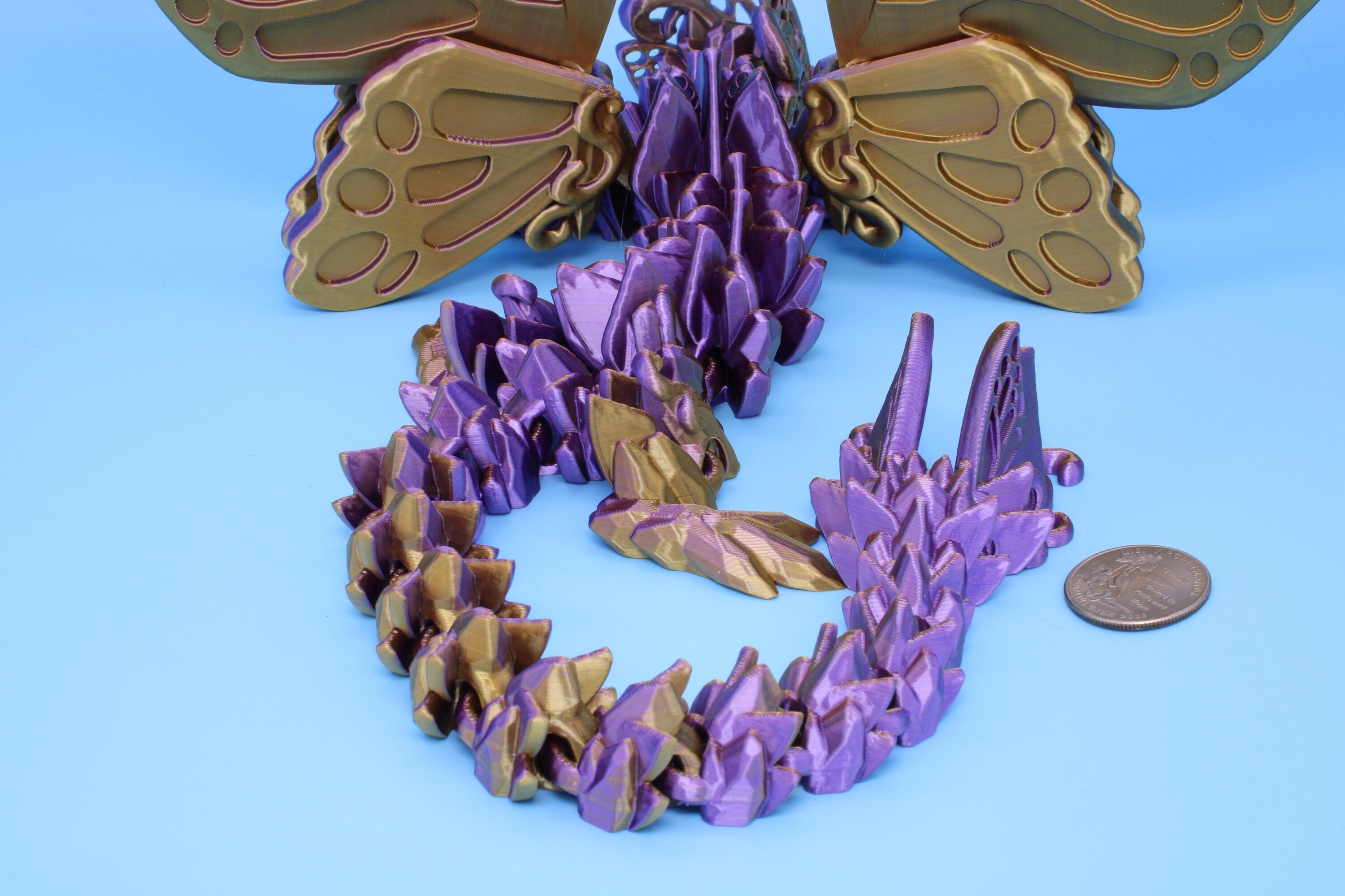 Butterfly Wing Dragon- Purple & Gold | 3D Printed Articulating Dragon 18 in.