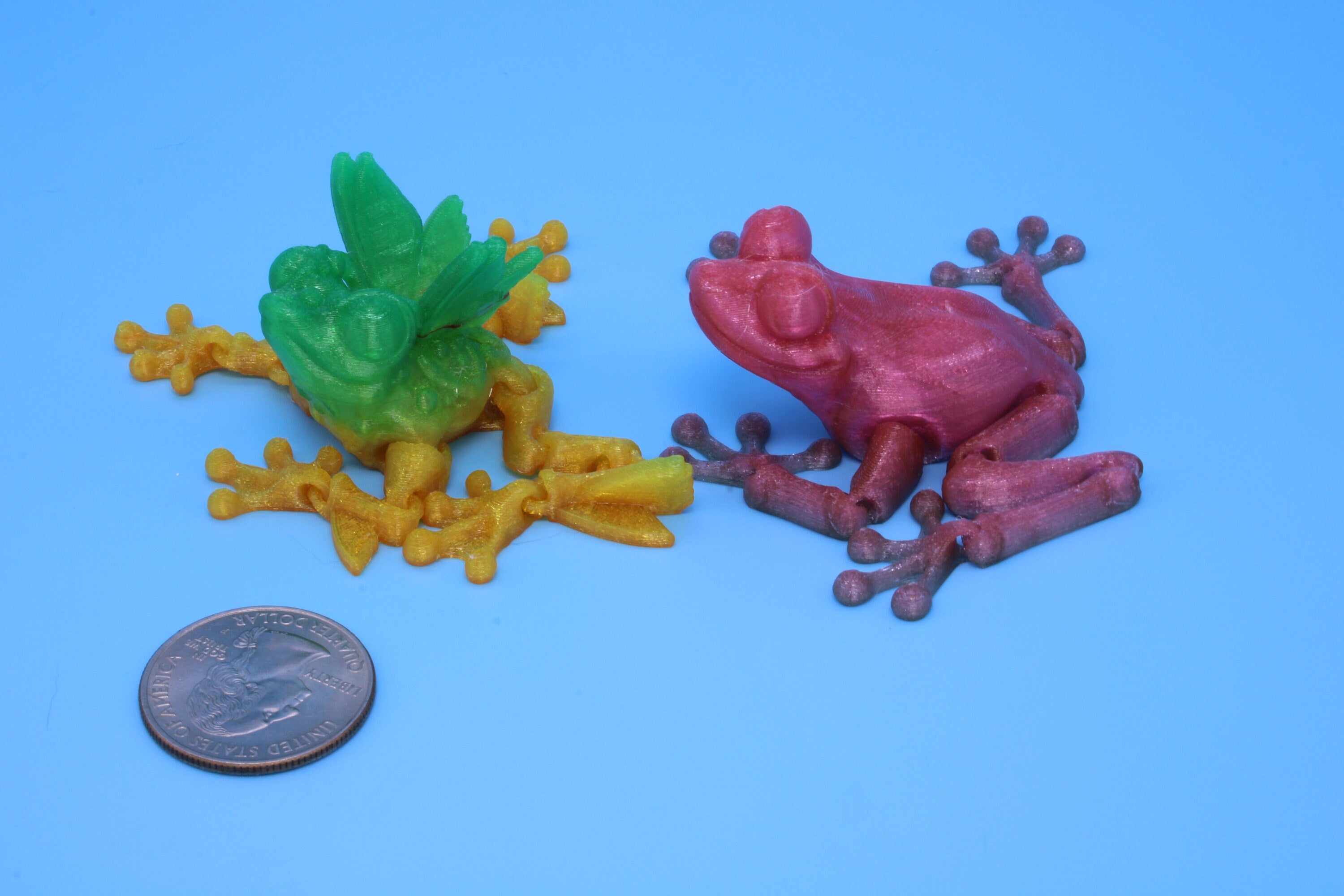 Butterfly Frog-Green & Yellow  with Pink Frog | 3D Printed Articulating Frog.