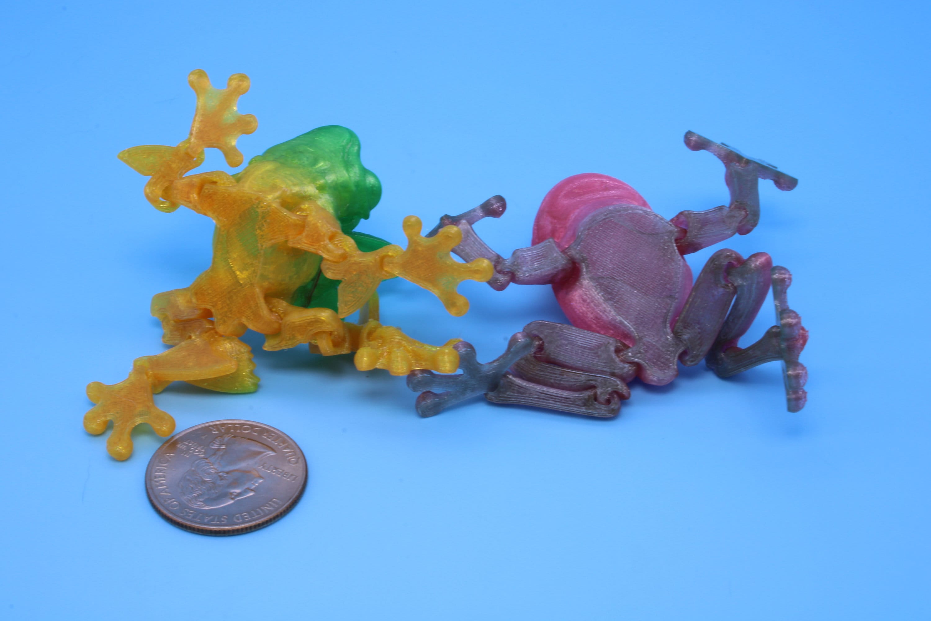 Butterfly Frog-Green & Yellow  with Pink Frog | 3D Printed Articulating Frog.