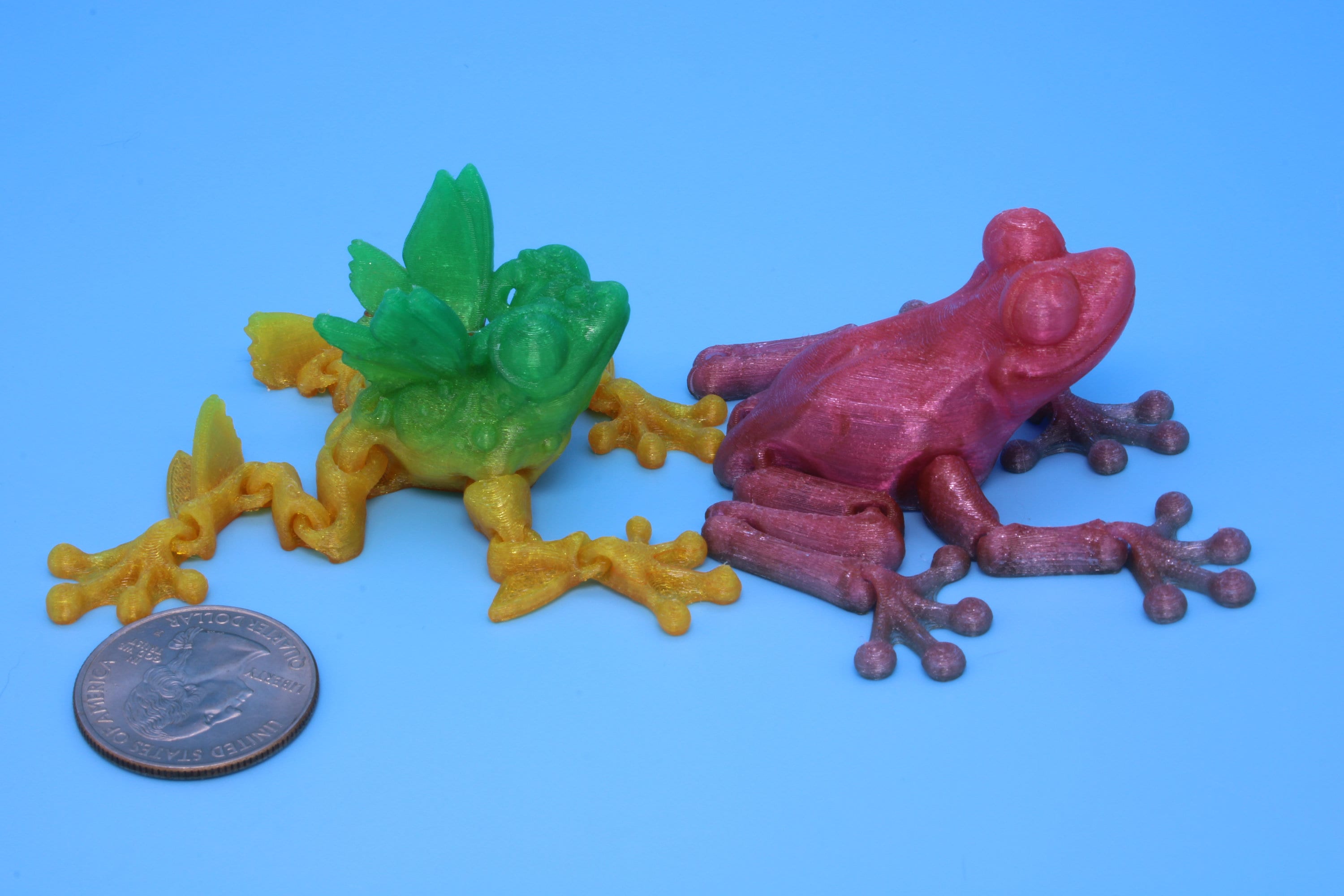 Butterfly Frog-Green & Yellow  with Pink Frog | 3D Printed Articulating Frog.