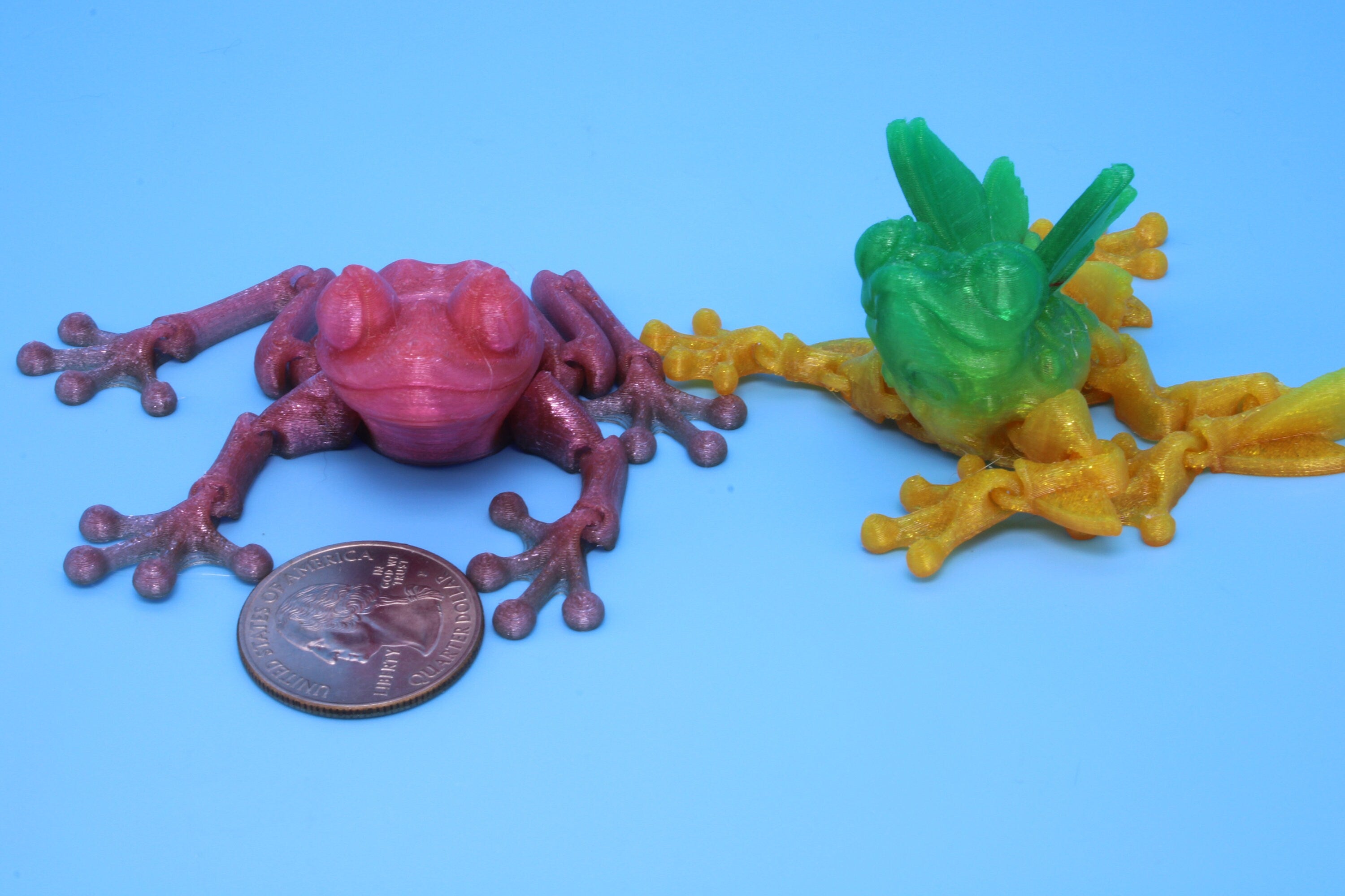 Butterfly Frog-Green & Yellow  with Pink Frog | 3D Printed Articulating Frog.