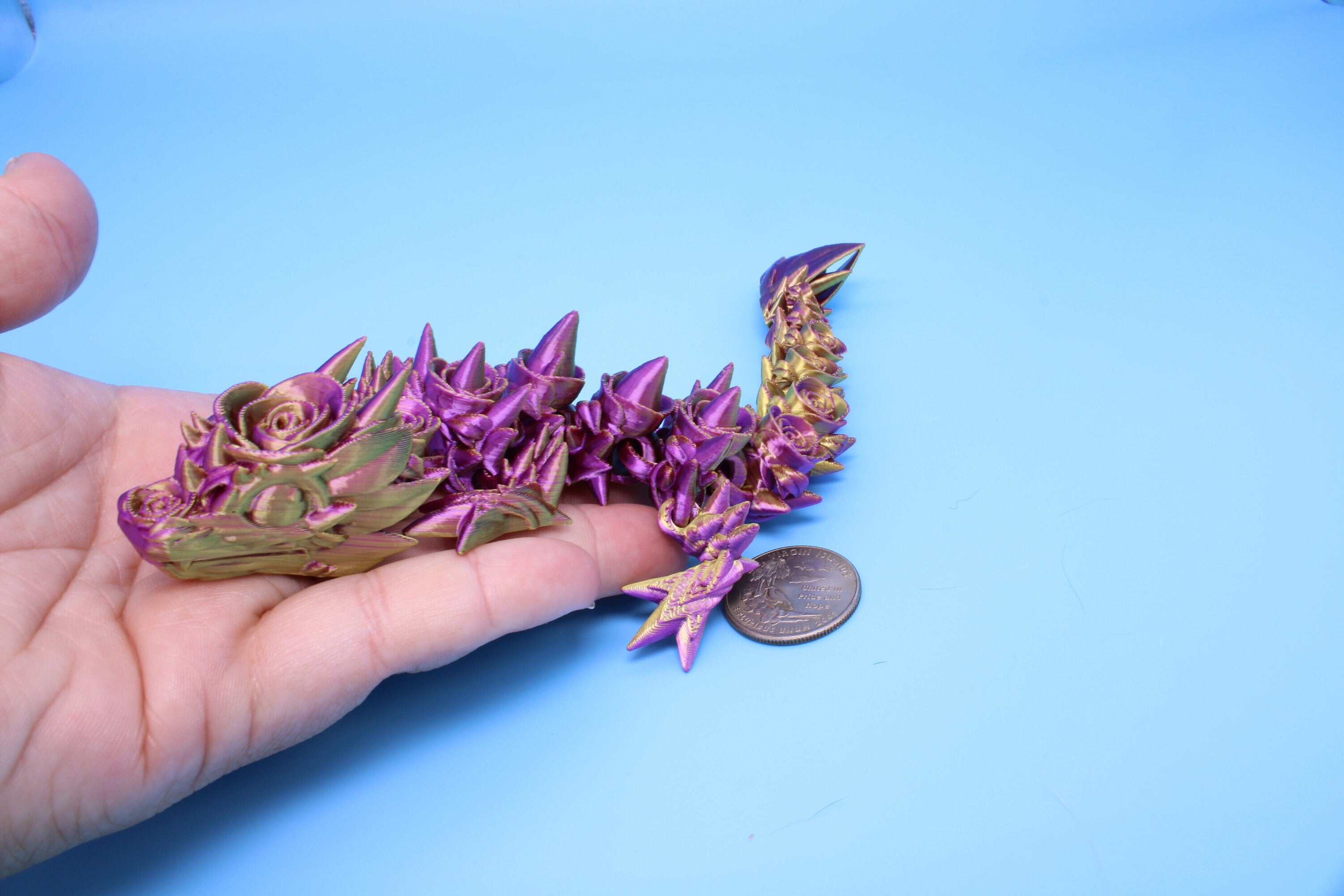 Baby Rose Dragon | Miniature | 3D Printed | Fidget | Flexi Toy 8.5 in. | Stress Relief Gift