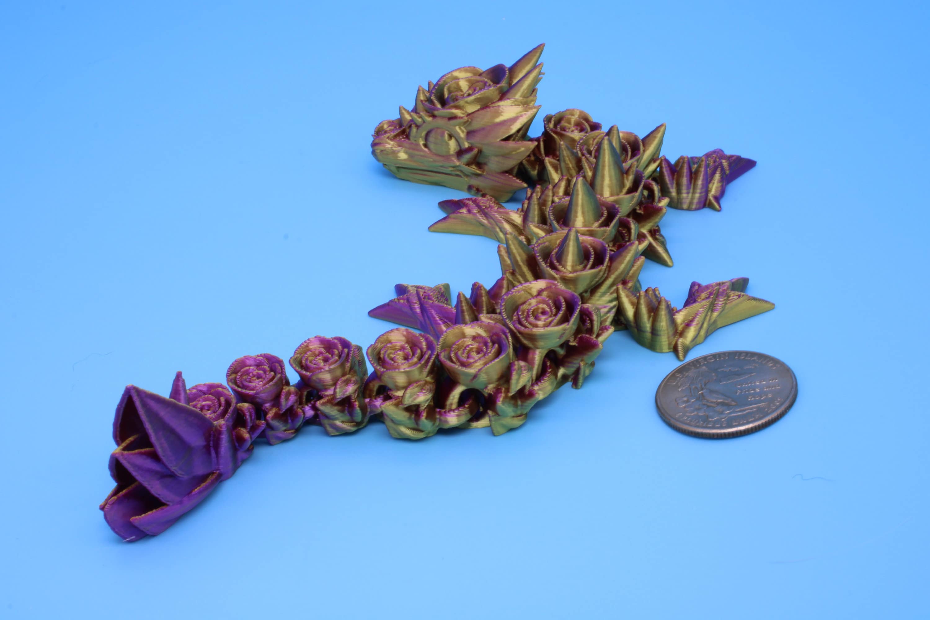 Baby Rose Dragon | Miniature | 3D Printed | Fidget | Flexi Toy 8.5 in. | Stress Relief Gift