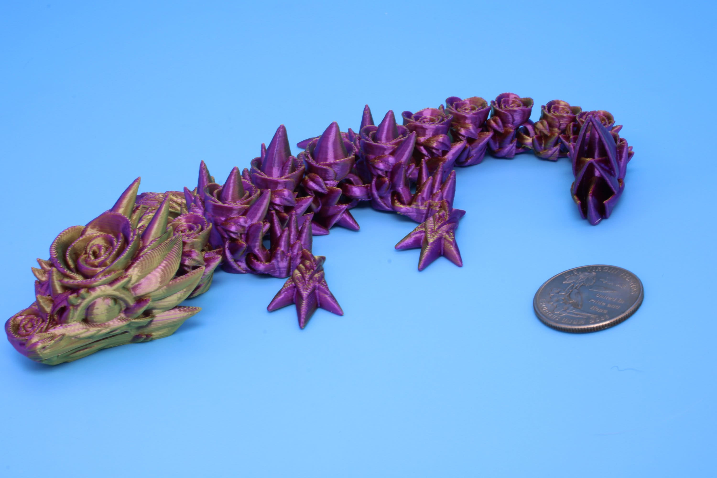 Baby Rose Dragon | Miniature | 3D Printed | Fidget | Flexi Toy 8.5 in. | Stress Relief Gift
