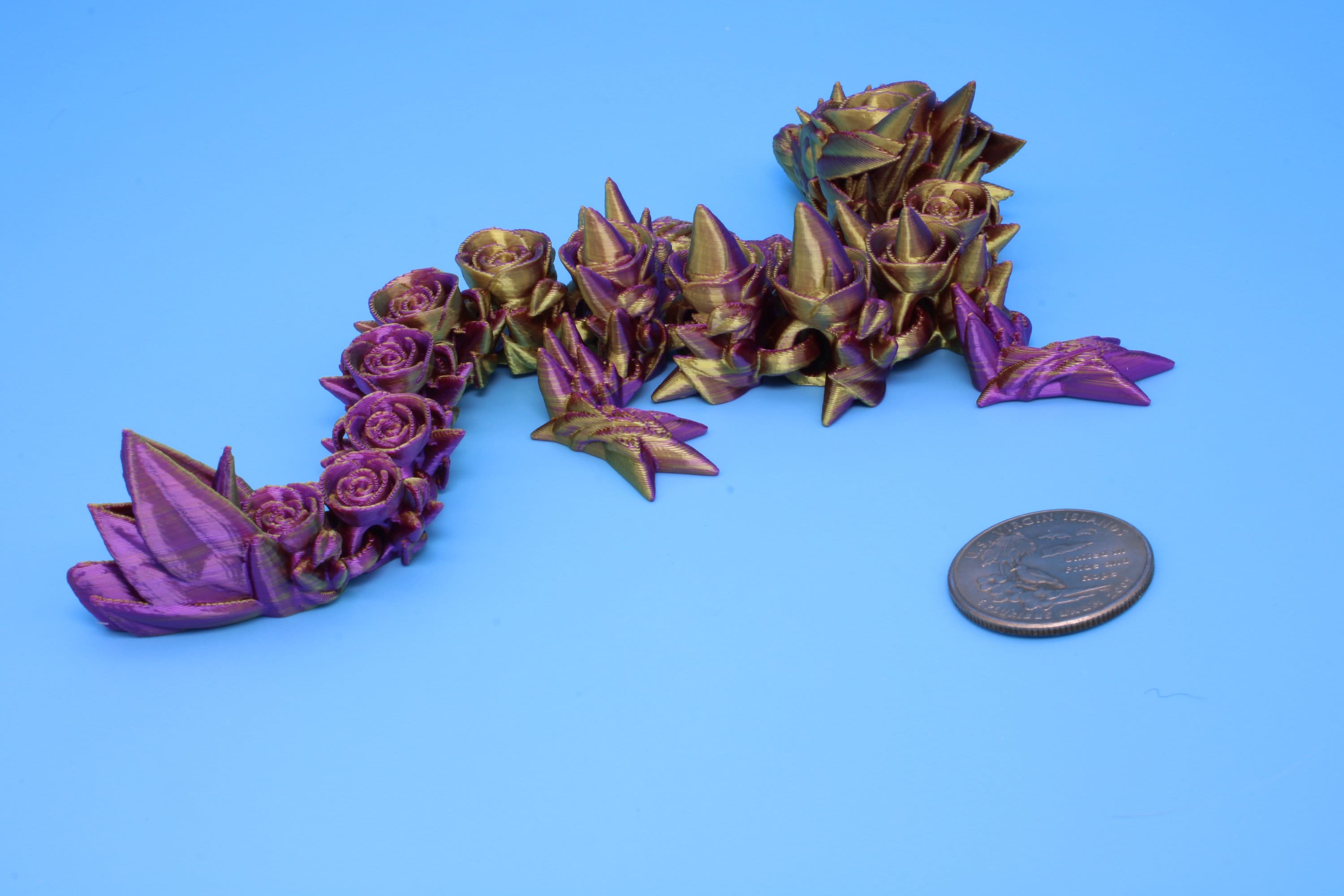 Baby Rose Dragon | Miniature | 3D Printed | Fidget | Flexi Toy 8.5 in. | Stress Relief Gift