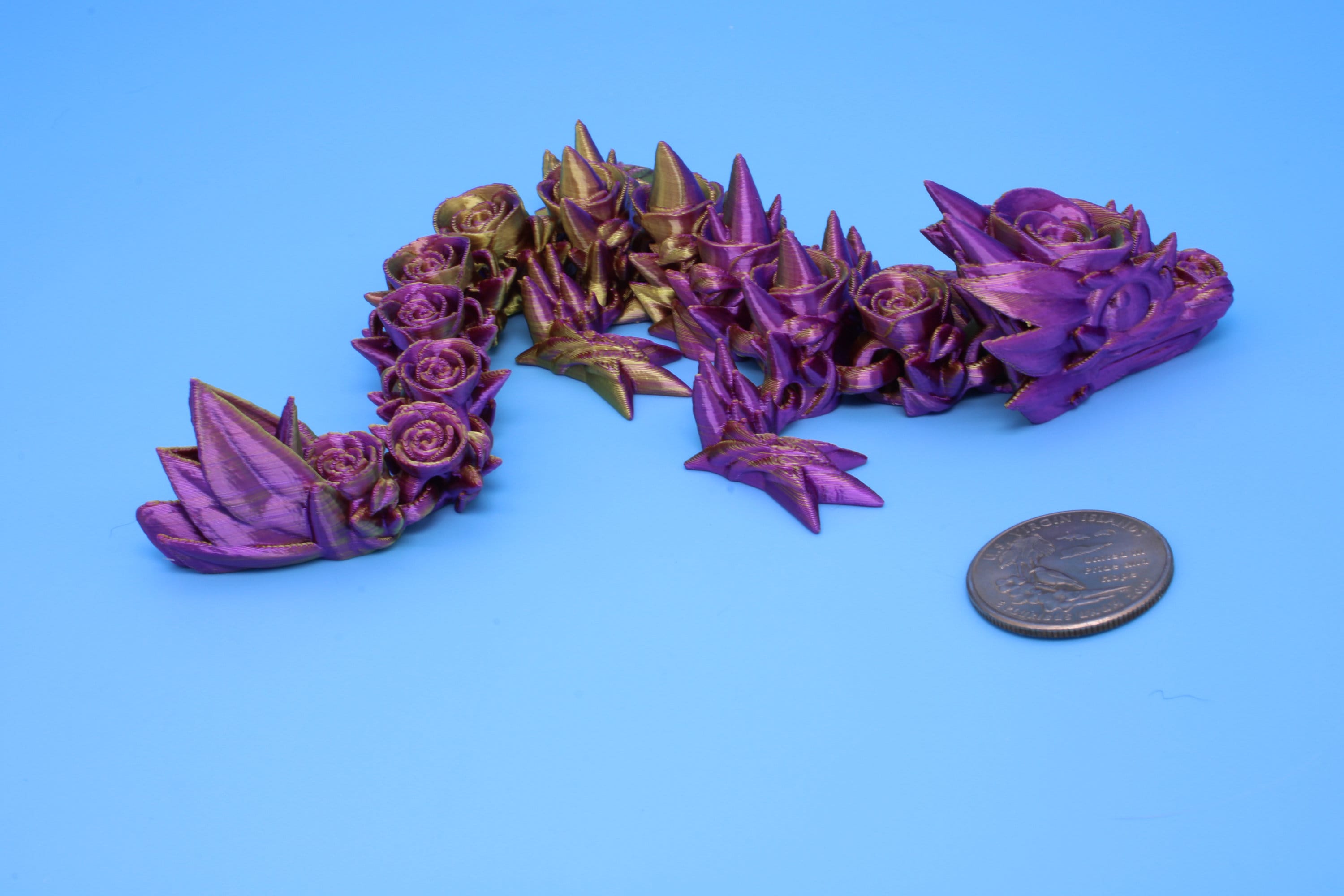 Baby Rose Dragon | Miniature | 3D Printed | Fidget | Flexi Toy 8.5 in. | Stress Relief Gift