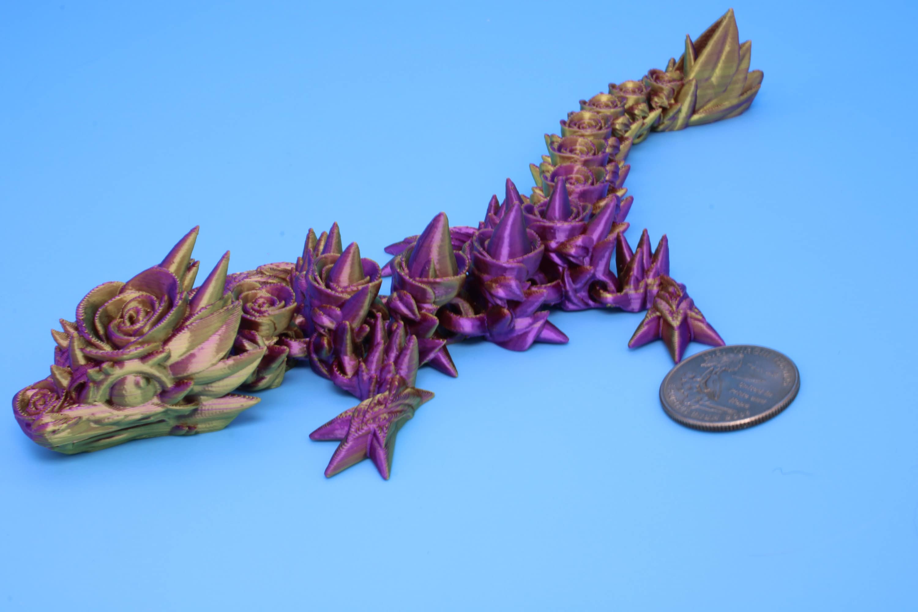 Baby Rose Dragon | Miniature | 3D Printed | Fidget | Flexi Toy 8.5 in. | Stress Relief Gift