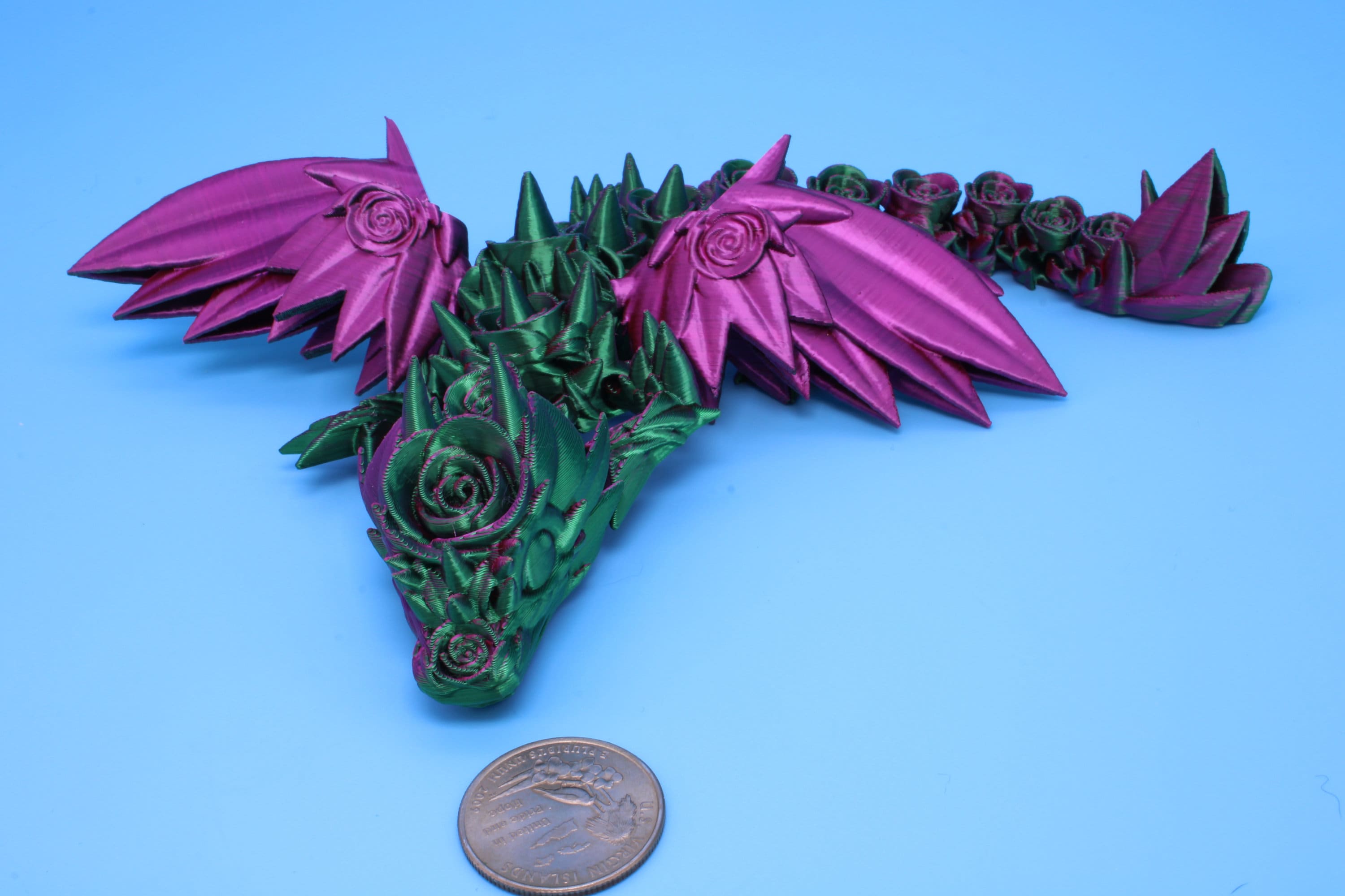 Miniature Baby Rose Wing Dragon, 3D Printed 8.5 in.